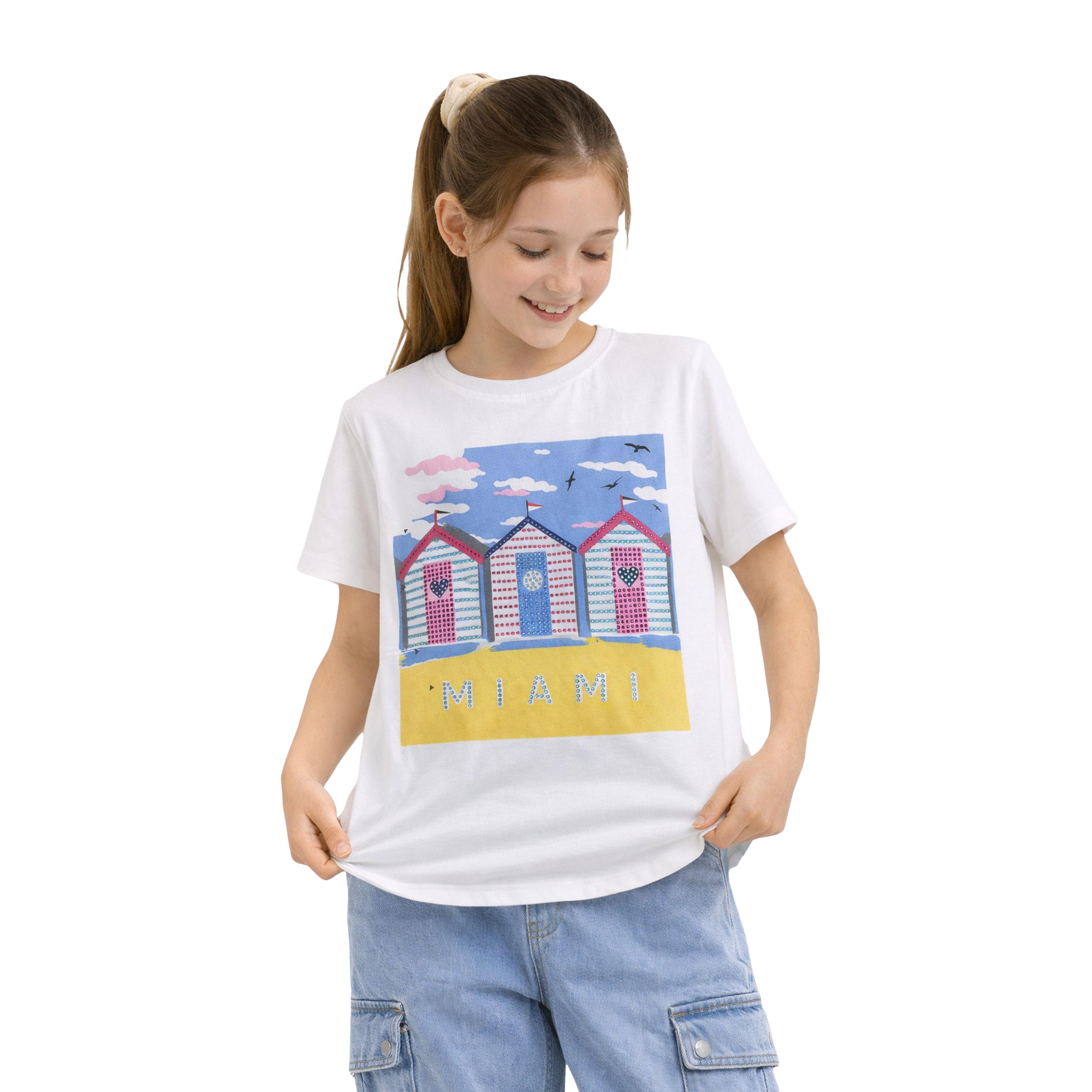 Victor and Jane Short Sleeves Miami Graphic Embellished T-Shirt-girls-clothing-tshirts-image-1