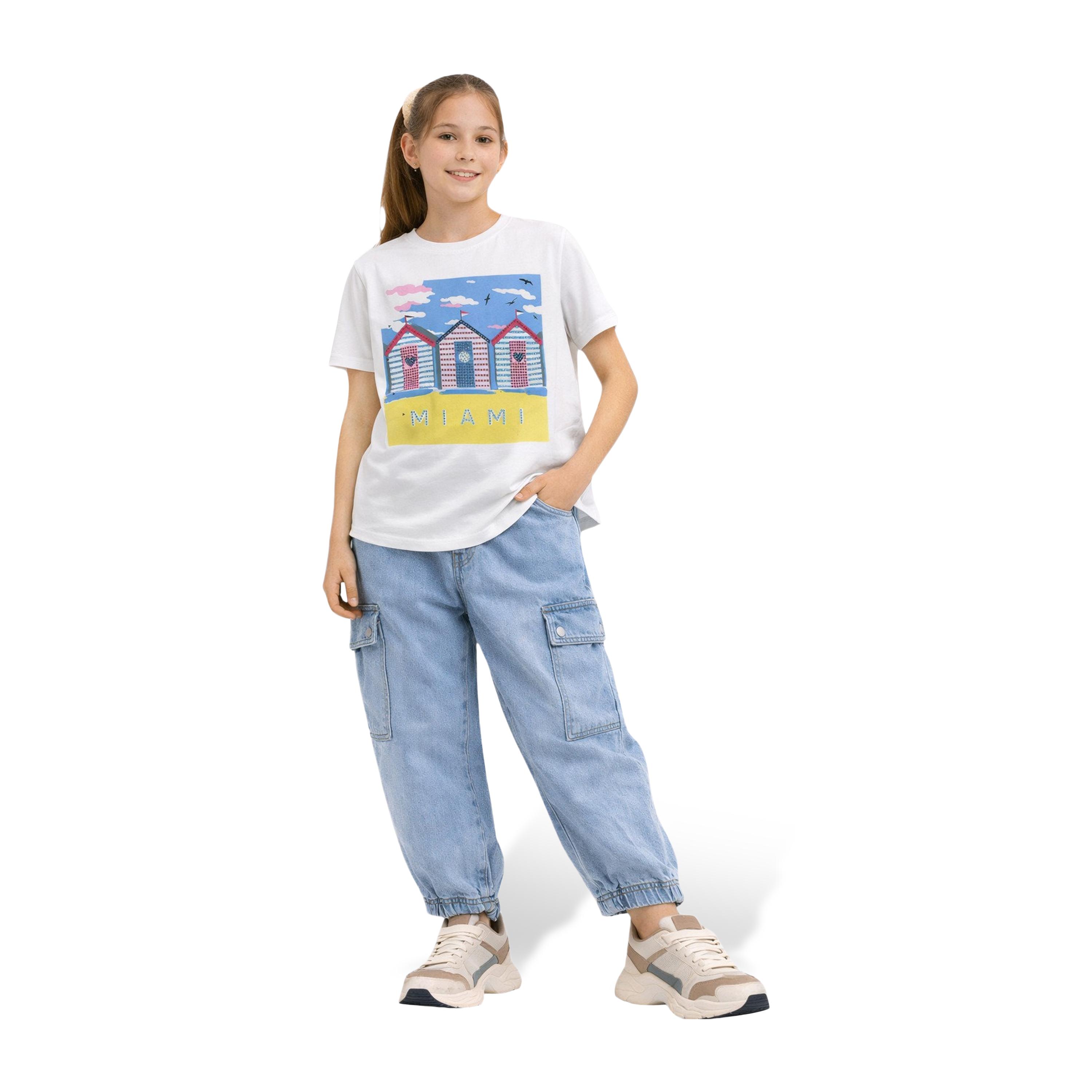 Victor and Jane Short Sleeves Miami Graphic Embellished T-Shirt-girls-clothing-tshirts-image-2