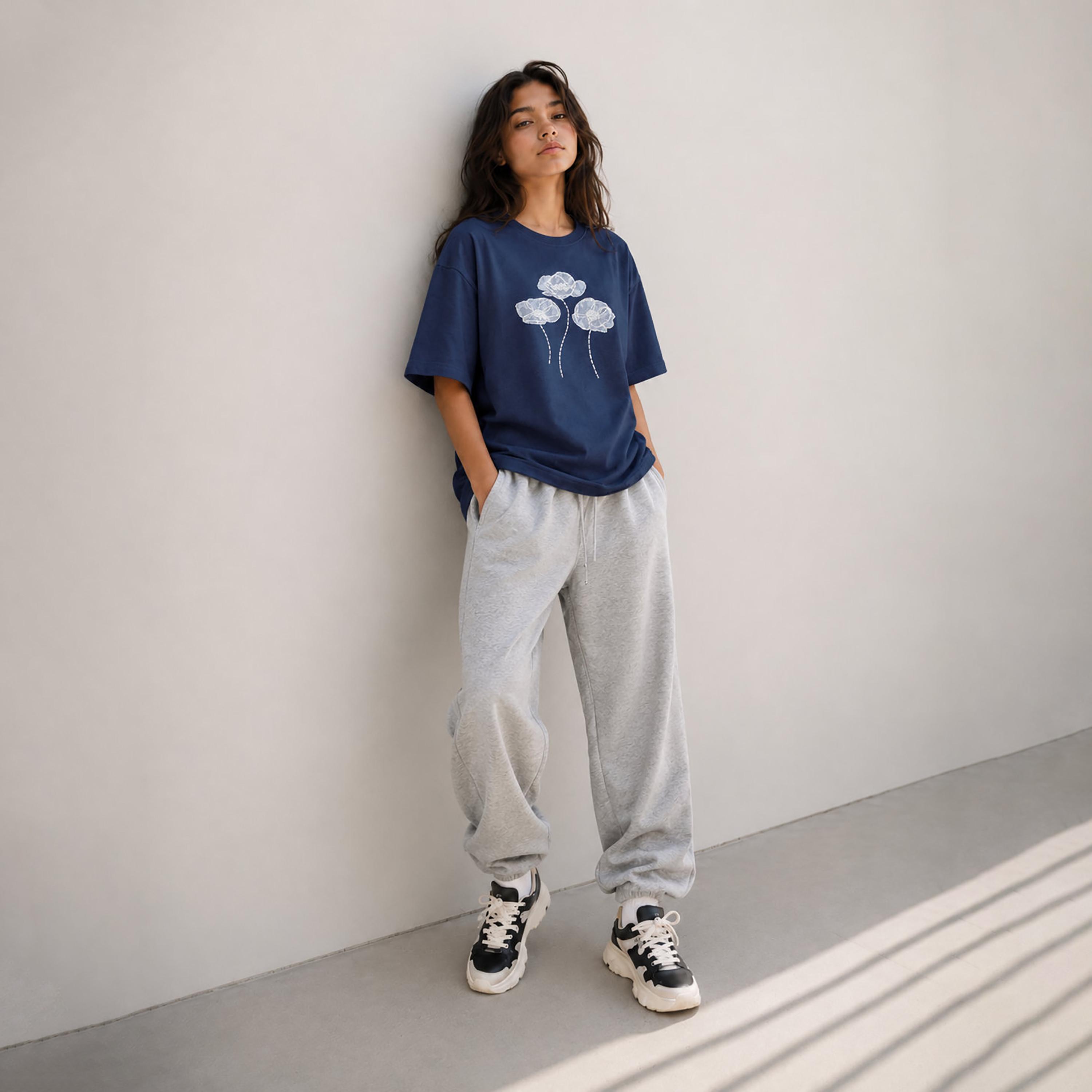 Victor and Jane Copacabana Beach Embroidered Oversized Graphic T-Shirt-girls-clothing-tshirts-image-1
