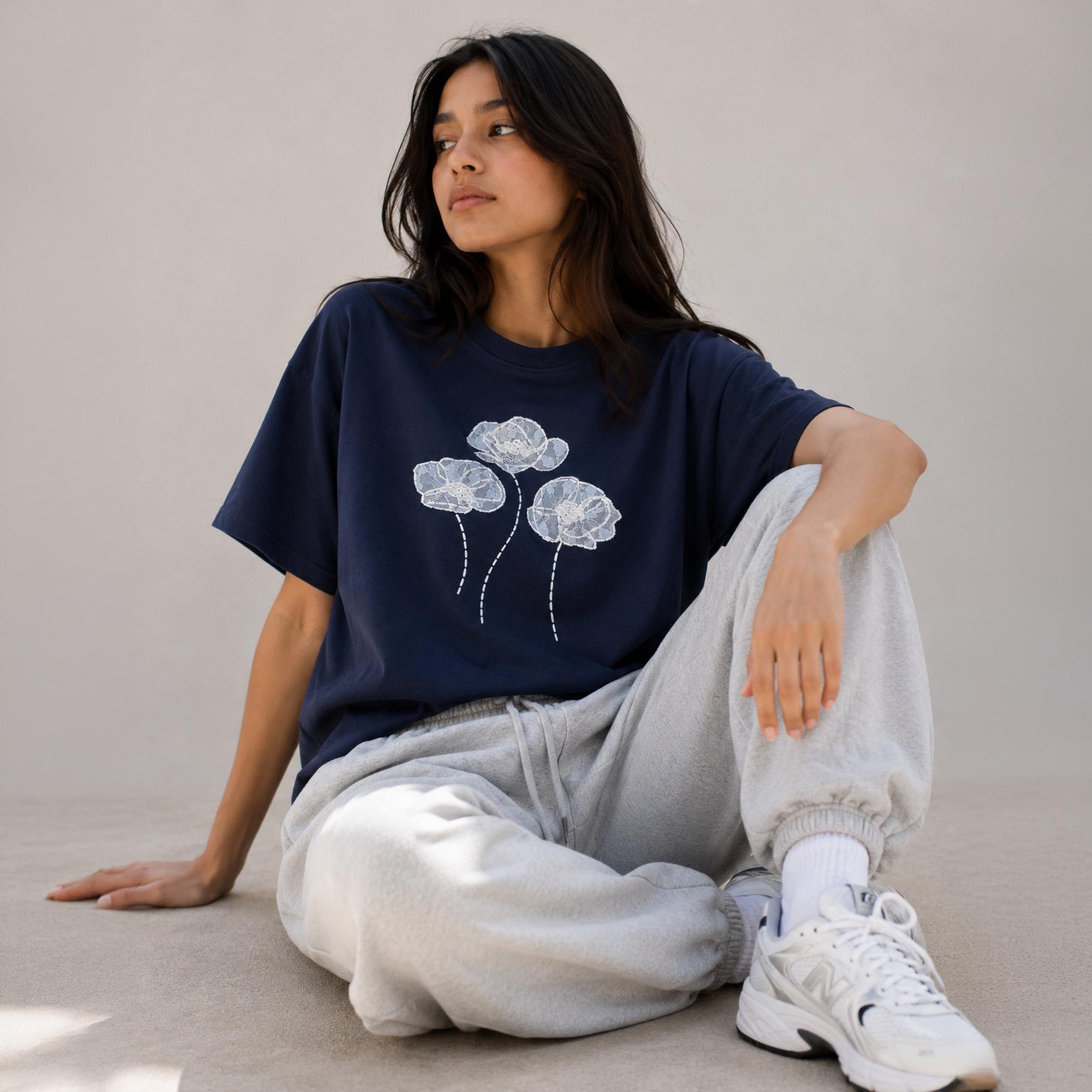 Victor and Jane Copacabana Beach Embroidered Oversized Graphic T-Shirt-girls-clothing-tshirts-image-2