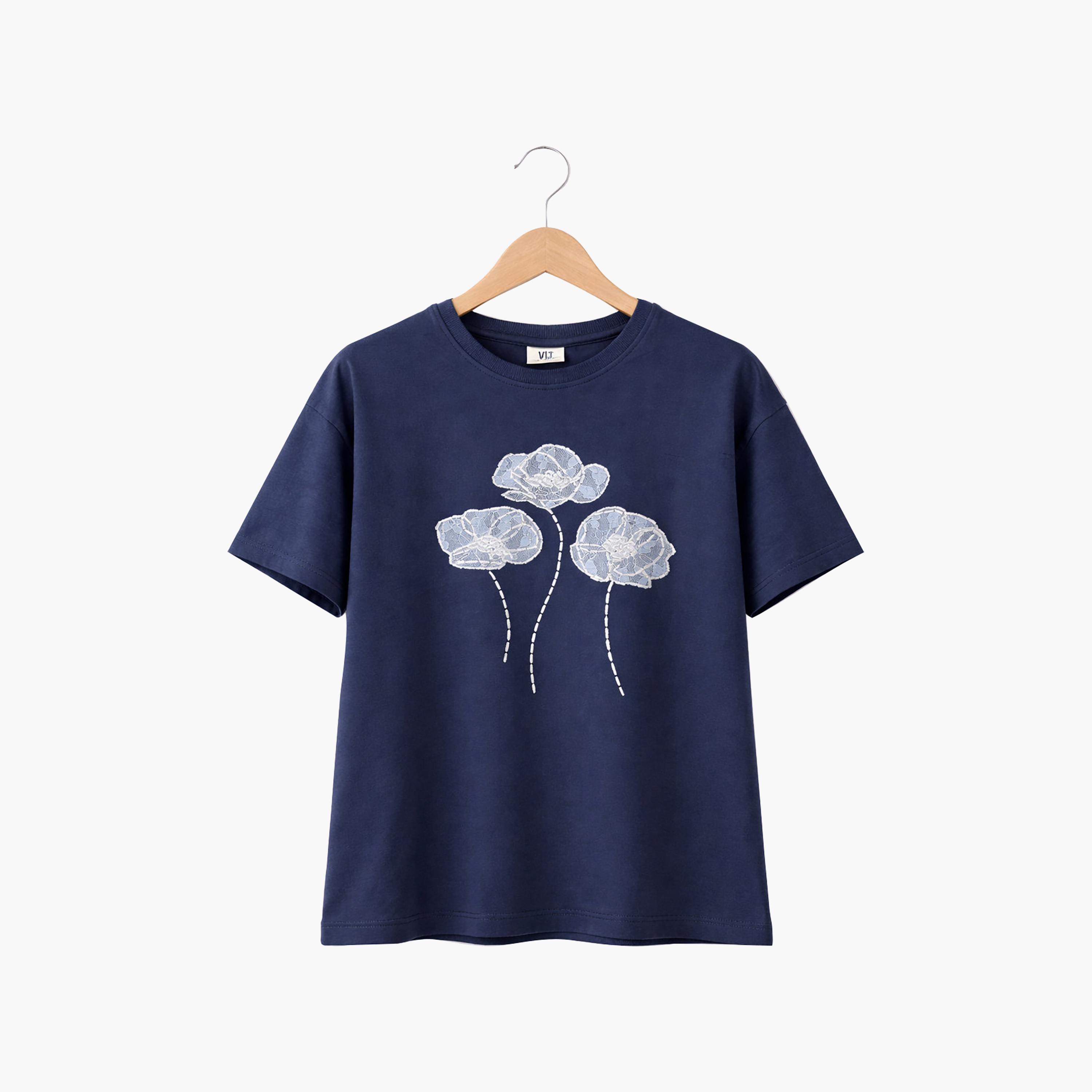 Victor and Jane Copacabana Beach Embroidered Oversized Graphic T-Shirt-girls-clothing-tshirts-image-4