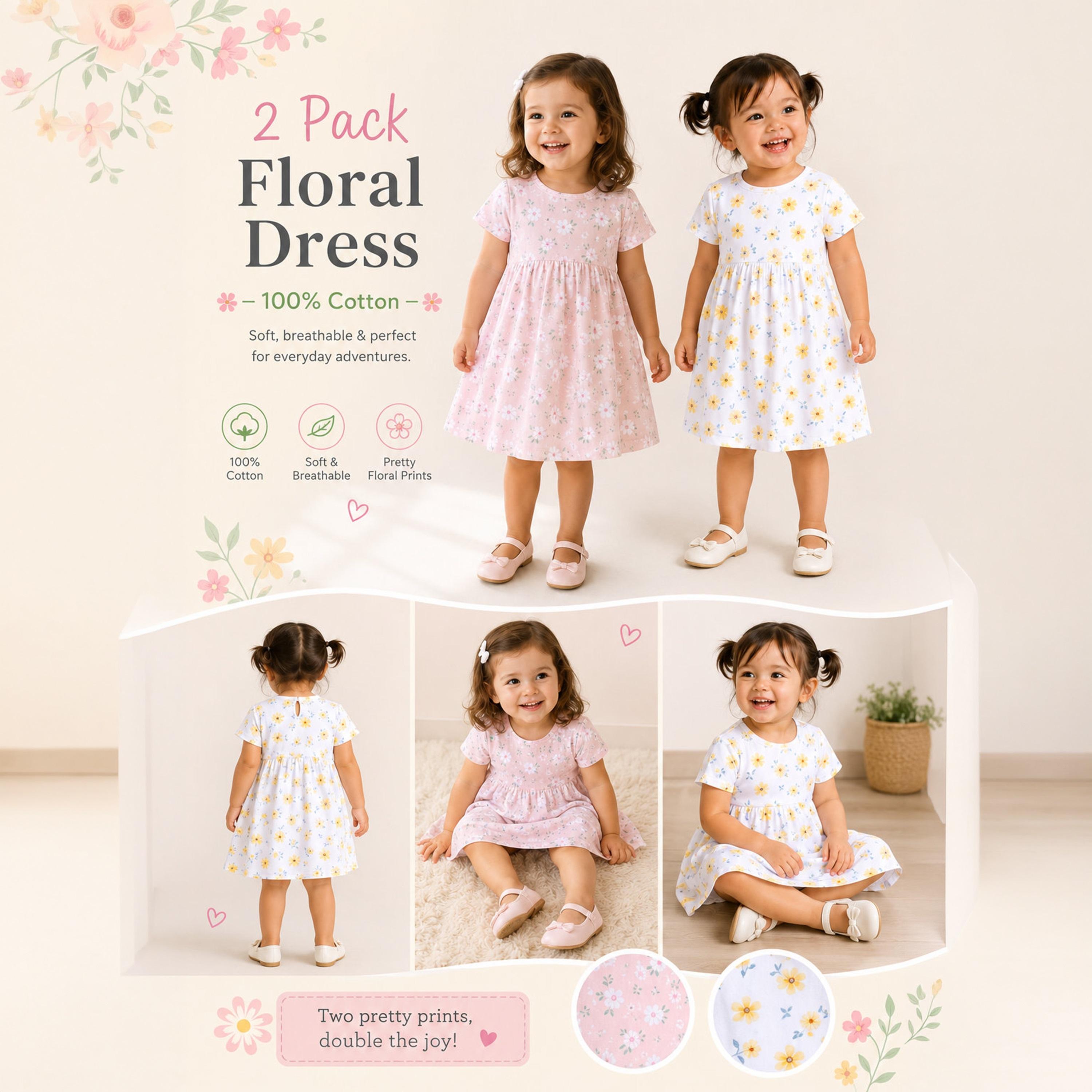 طقم فساتين بطبعة زهور وأكمام قصيرة، قطعتين من فيكتور آند جين-girls-clothing-dressesandjumpsuits-image-8