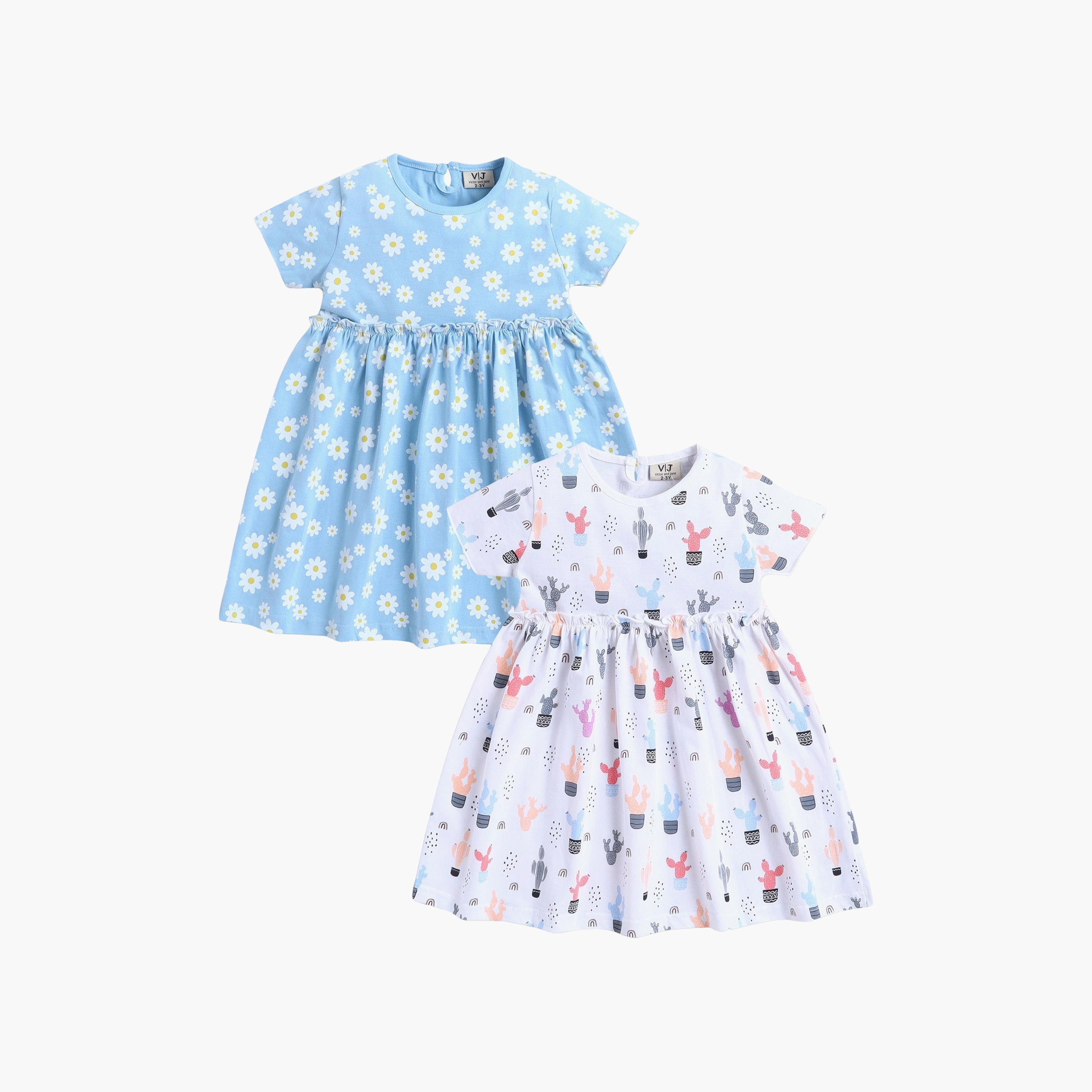 Victor and Jane 2-Piece Floral Short Sleeves Cotton Dresses Set-girls-clothing-dressesandjumpsuits-image-1