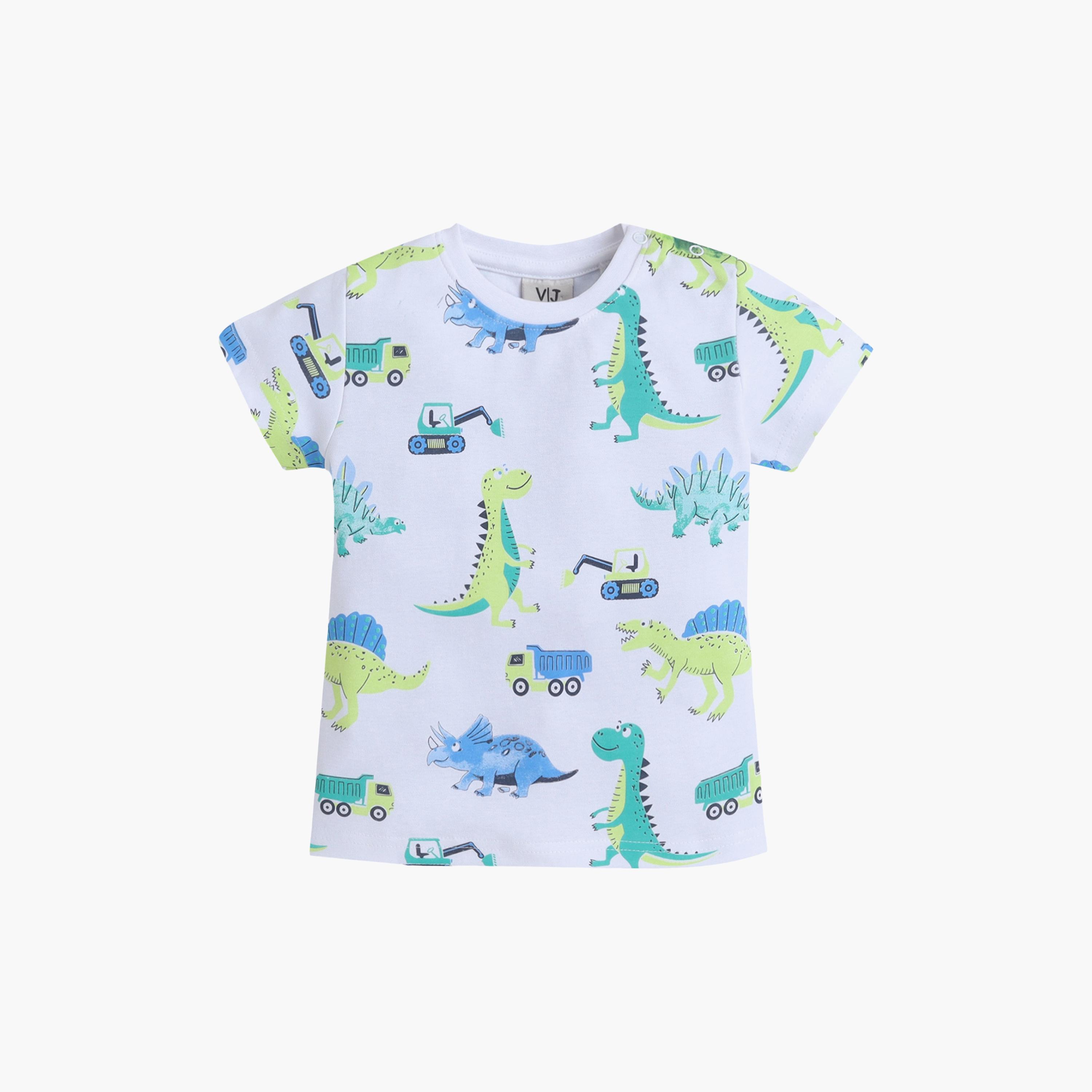 طقم تي شيرت قطني وشورت بطبعة ديناصور من فيكتور آند جين-boys-clothing-setsandcoords-image-2