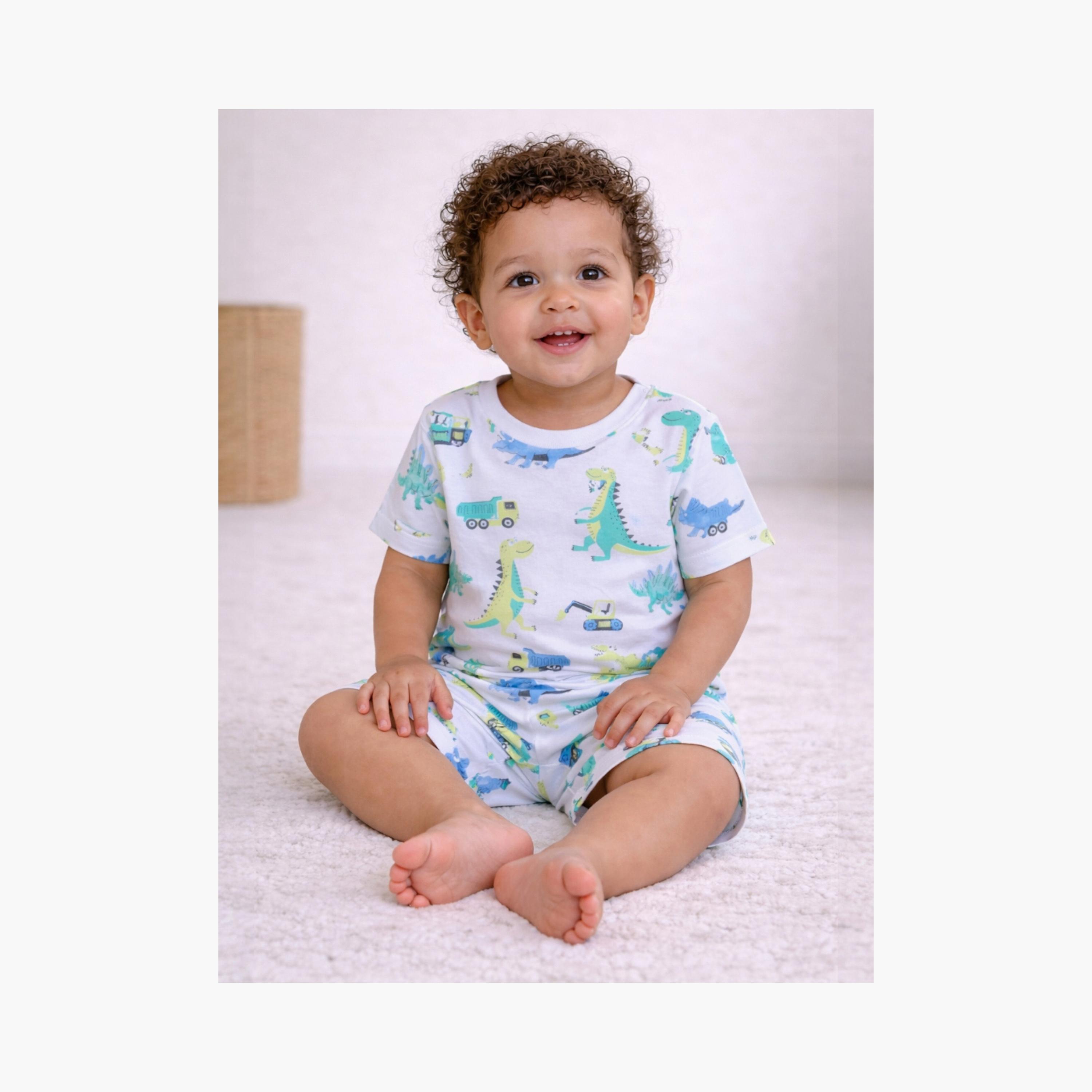 طقم تي شيرت قطني وشورت بطبعة ديناصور من فيكتور آند جين-boys-clothing-setsandcoords-image-4