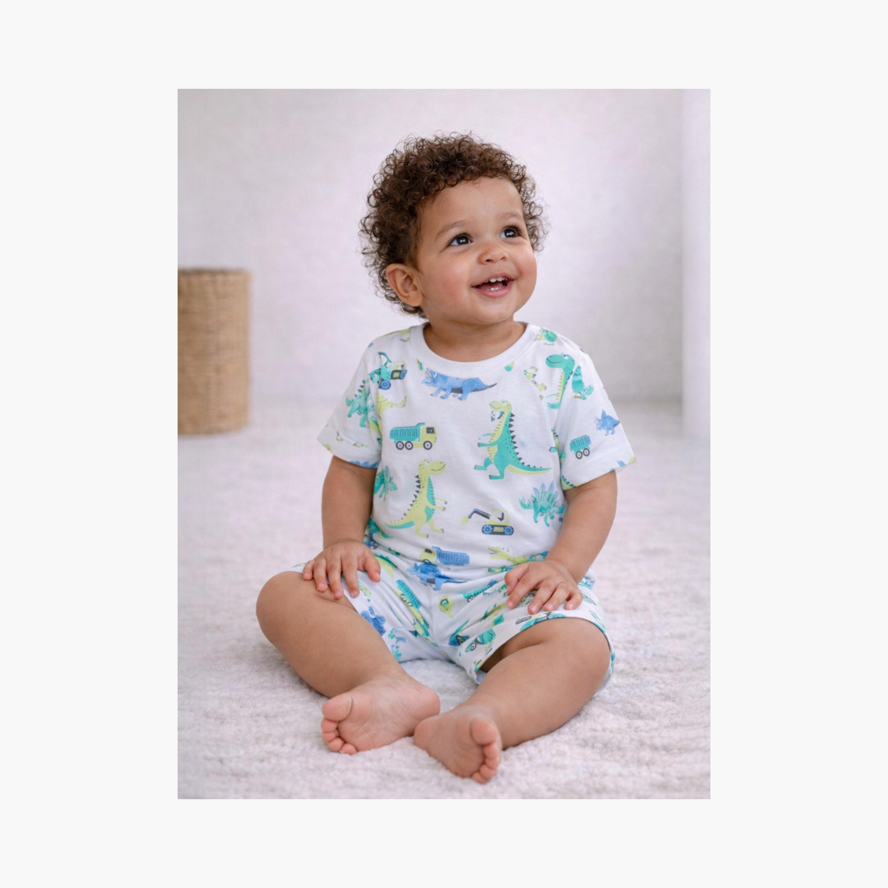 طقم تي شيرت قطني وشورت بطبعة ديناصور من فيكتور آند جين-boys-clothing-setsandcoords-image-5