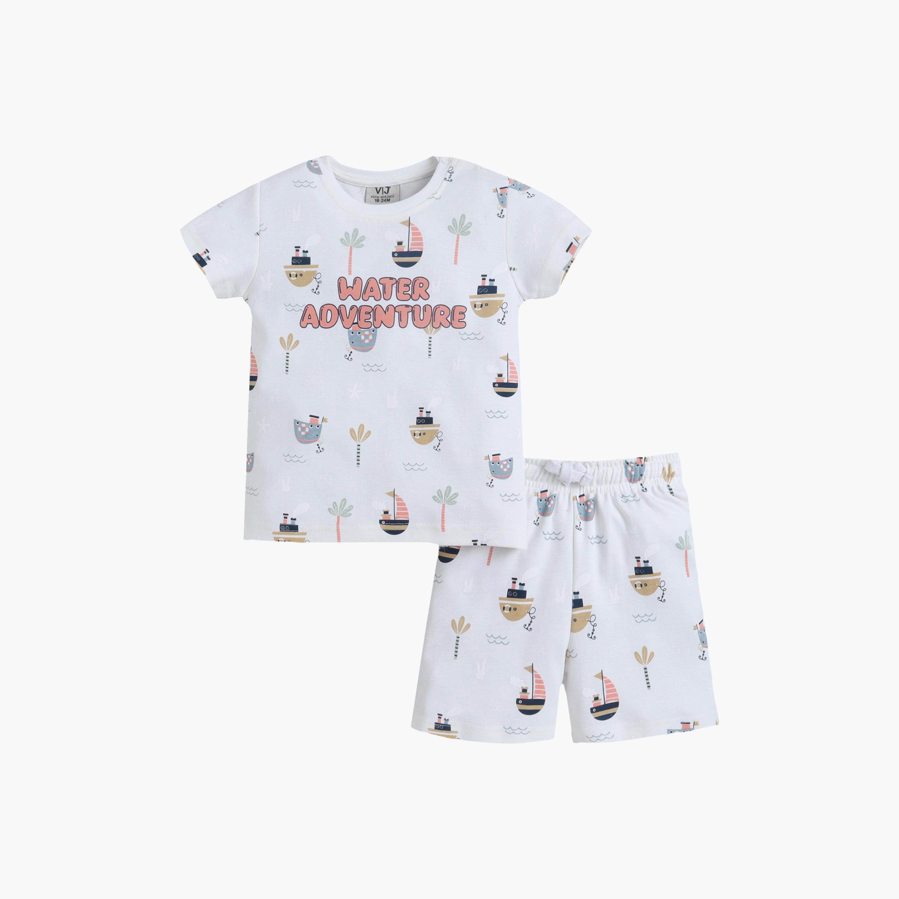 Victor and Jane Little Adventure Printed Cotton T-Shirt & Shorts Set-boys-clothing-setsandcoords-image-1