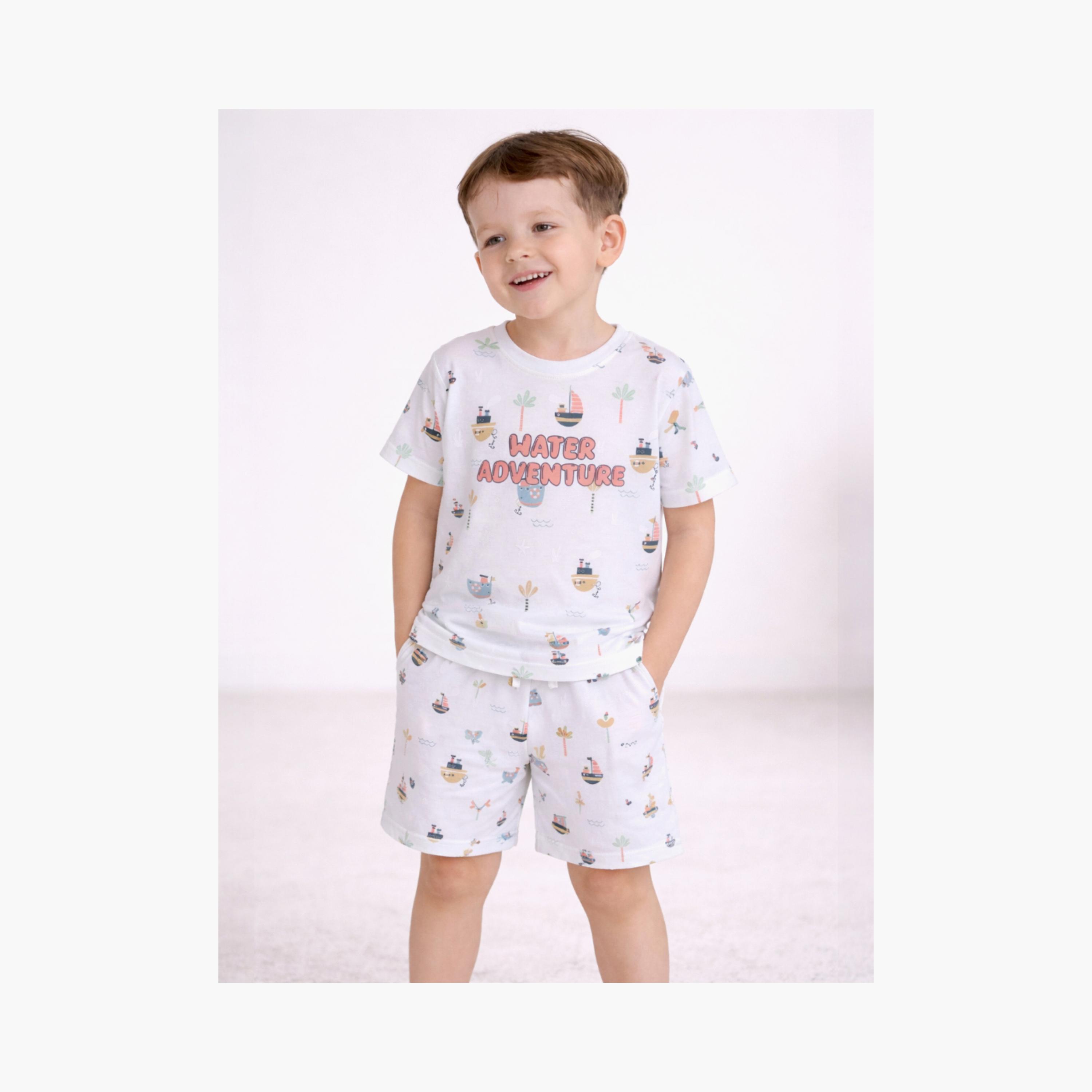 Victor and Jane Little Adventure Printed Cotton T-Shirt & Shorts Set-boys-clothing-setsandcoords-image-4