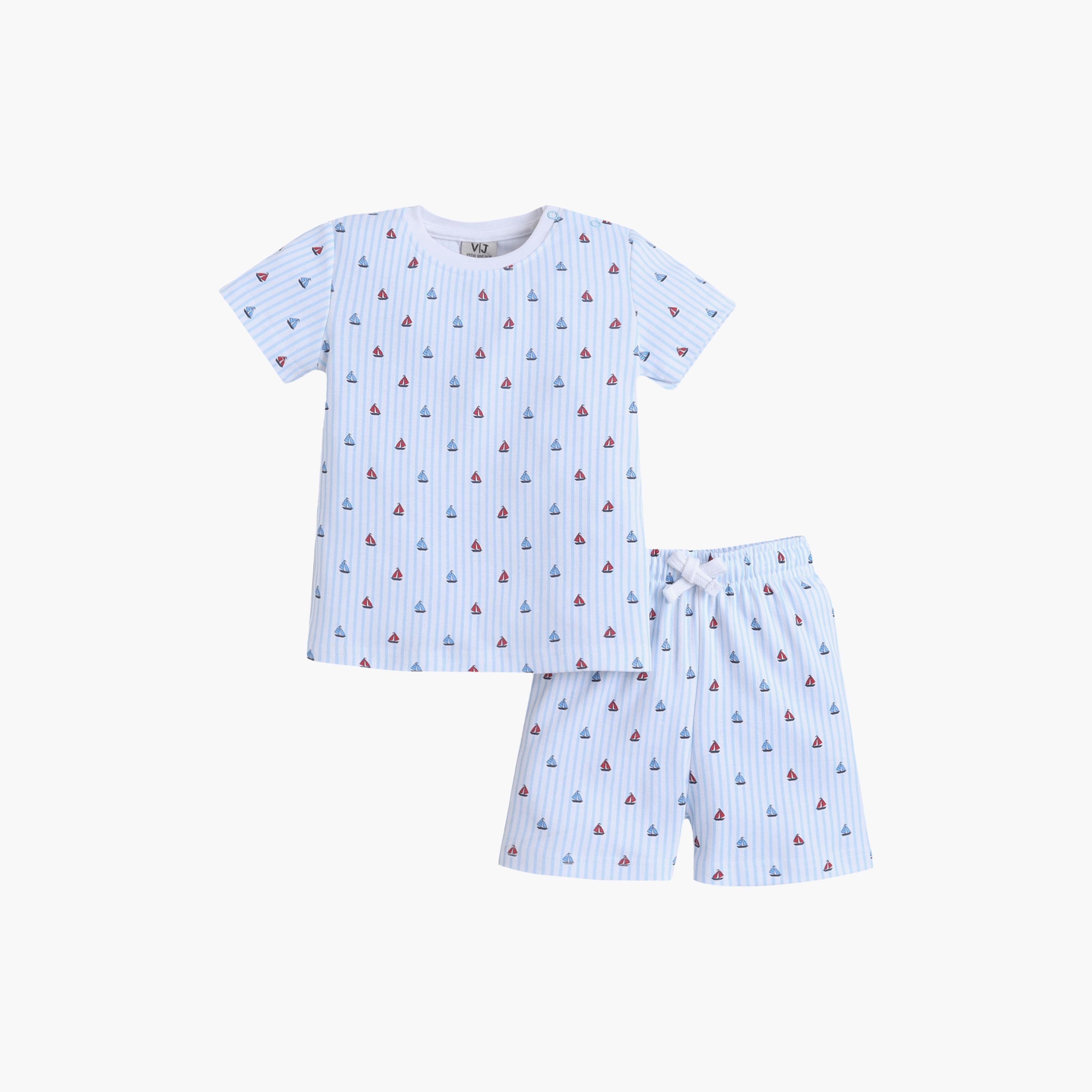 طقم تي شيرت قطني وشورت بطبعة رياضية من فيكتور آند جين-boys-clothing-setsandcoords-image-1