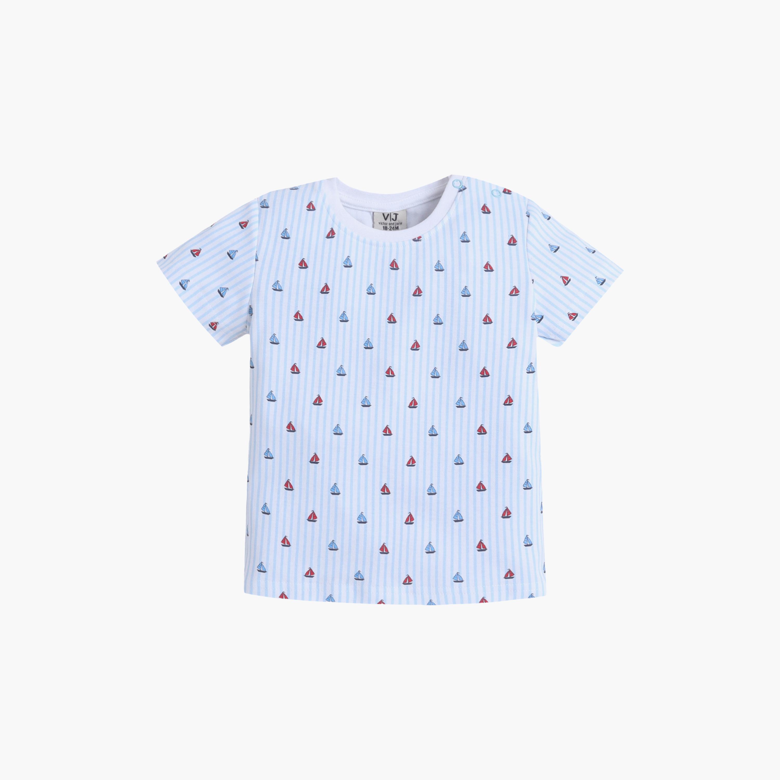 طقم تي شيرت قطني وشورت بطبعة رياضية من فيكتور آند جين-boys-clothing-setsandcoords-image-2