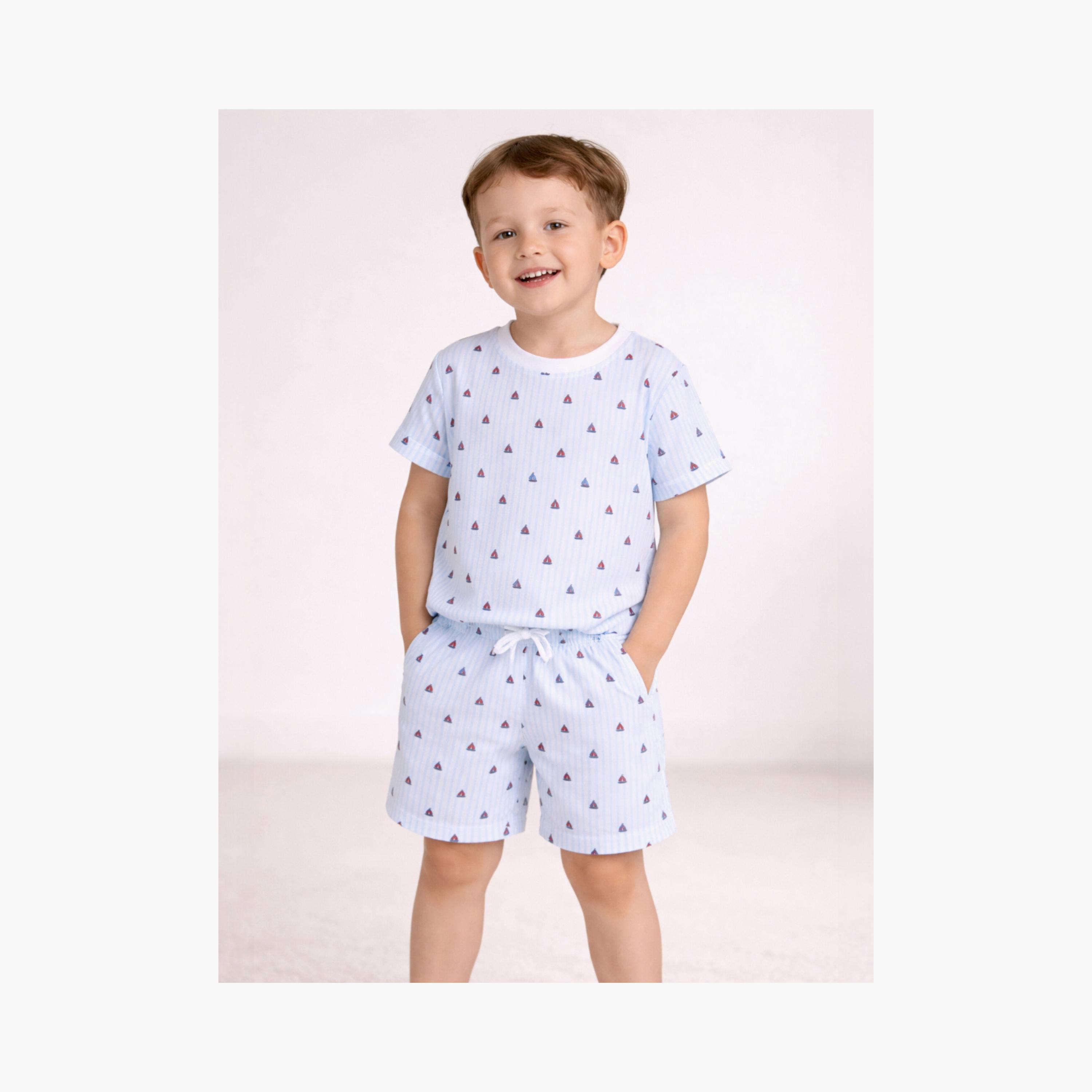 طقم تي شيرت قطني وشورت بطبعة رياضية من فيكتور آند جين-boys-clothing-setsandcoords-image-4