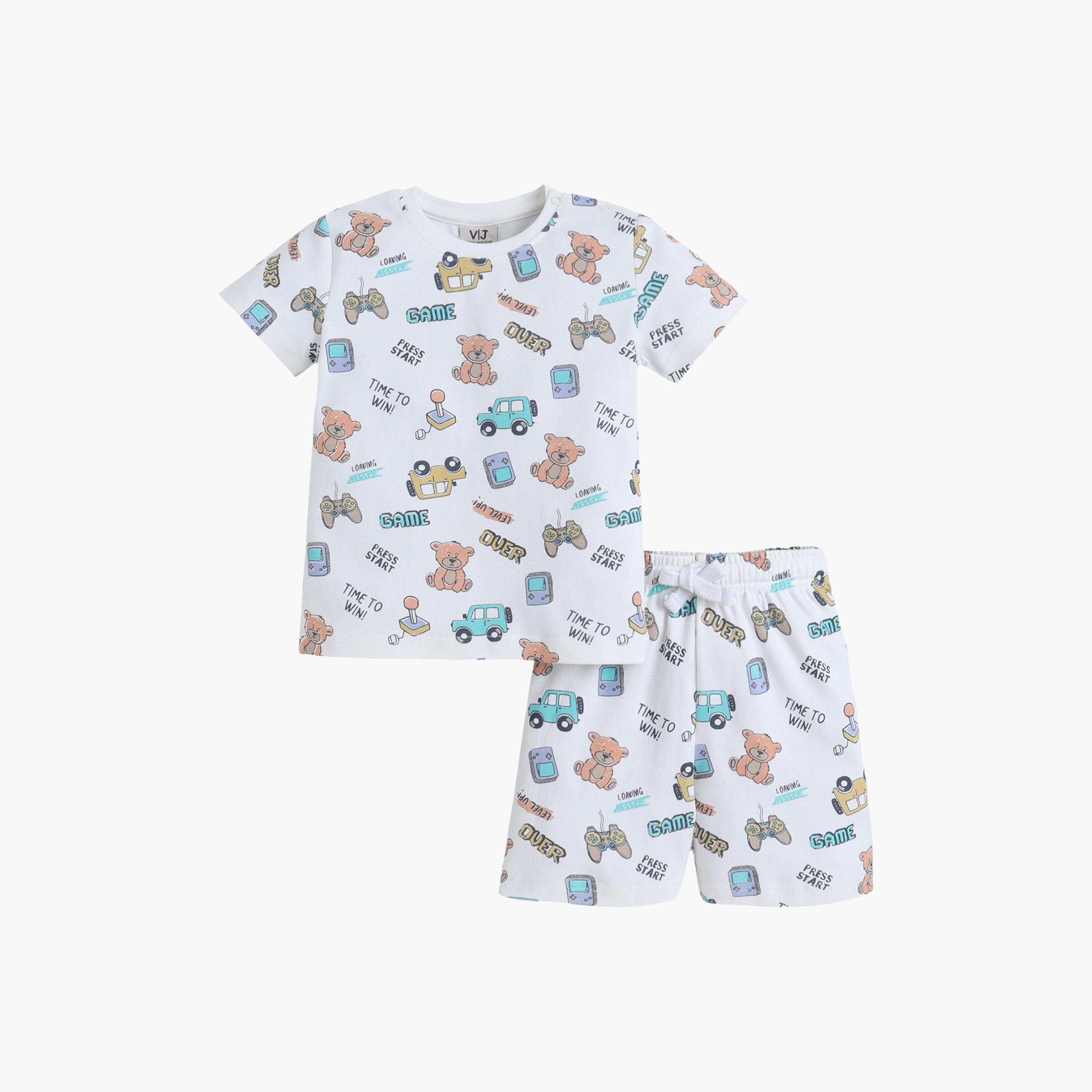 طقم تي شيرت قطني وشورت بطبعة مركبات من فيكتور آند جين-boys-clothing-setsandcoords-image-1