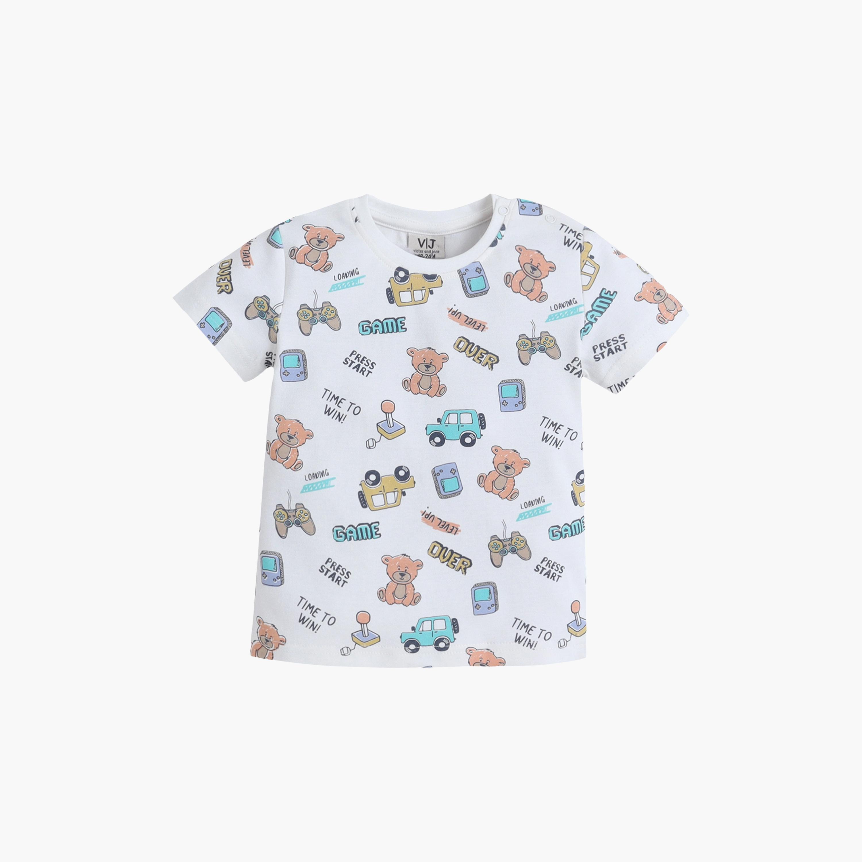 طقم تي شيرت قطني وشورت بطبعة مركبات من فيكتور آند جين-boys-clothing-setsandcoords-image-2