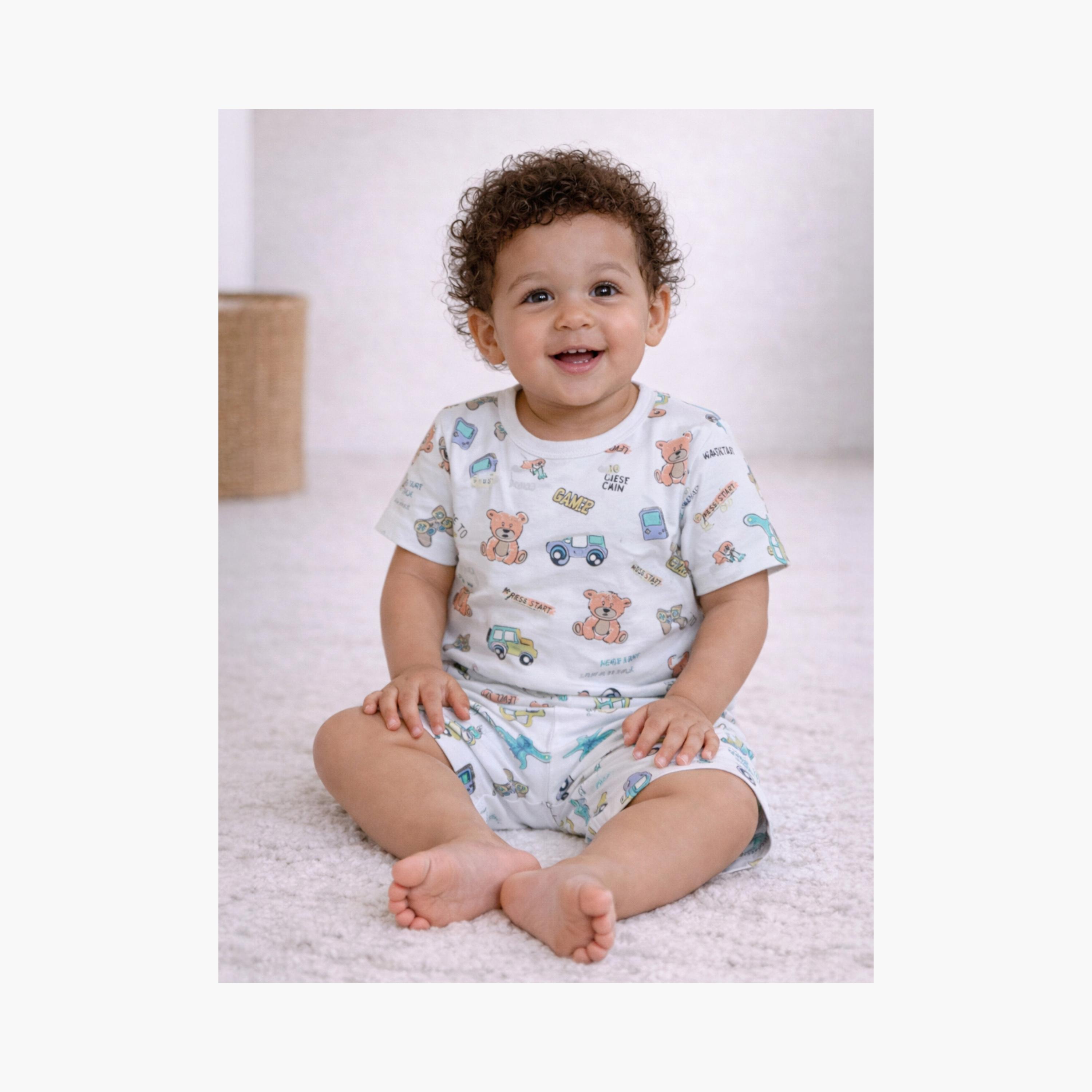 طقم تي شيرت قطني وشورت بطبعة مركبات من فيكتور آند جين-boys-clothing-setsandcoords-image-4