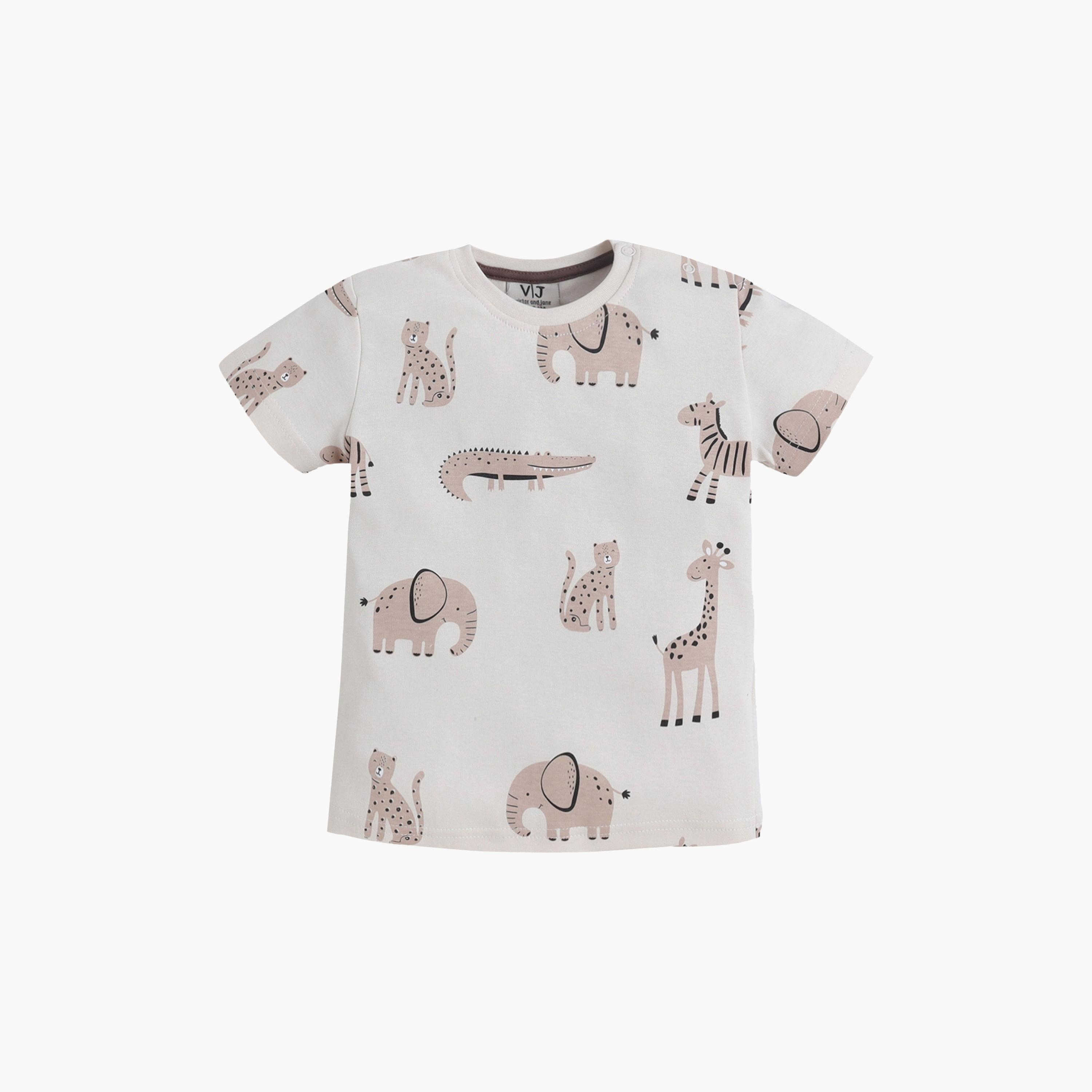 طقم تي شيرت قطني وشورت بطبعة حيوانات السفاري من فيكتور آند جين-boys-clothing-setsandcoords-image-3