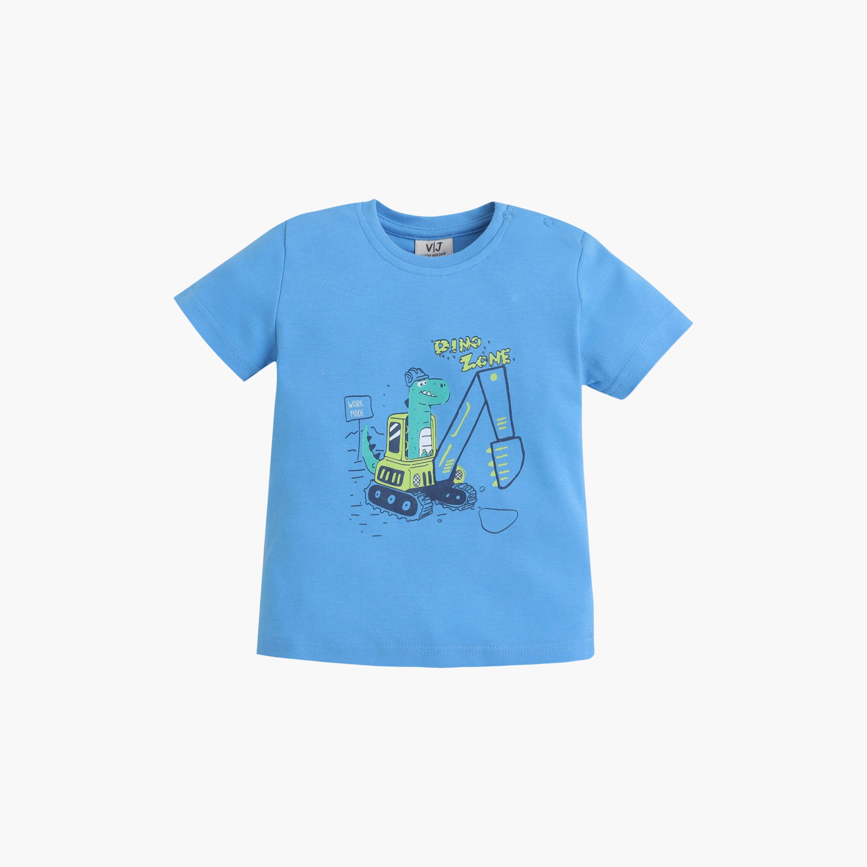 طقم تي شيرت قطني وبيجامة بطبعة ديناصور من فيكتور آند جين-boys-clothing-setsandcoords-image-4
