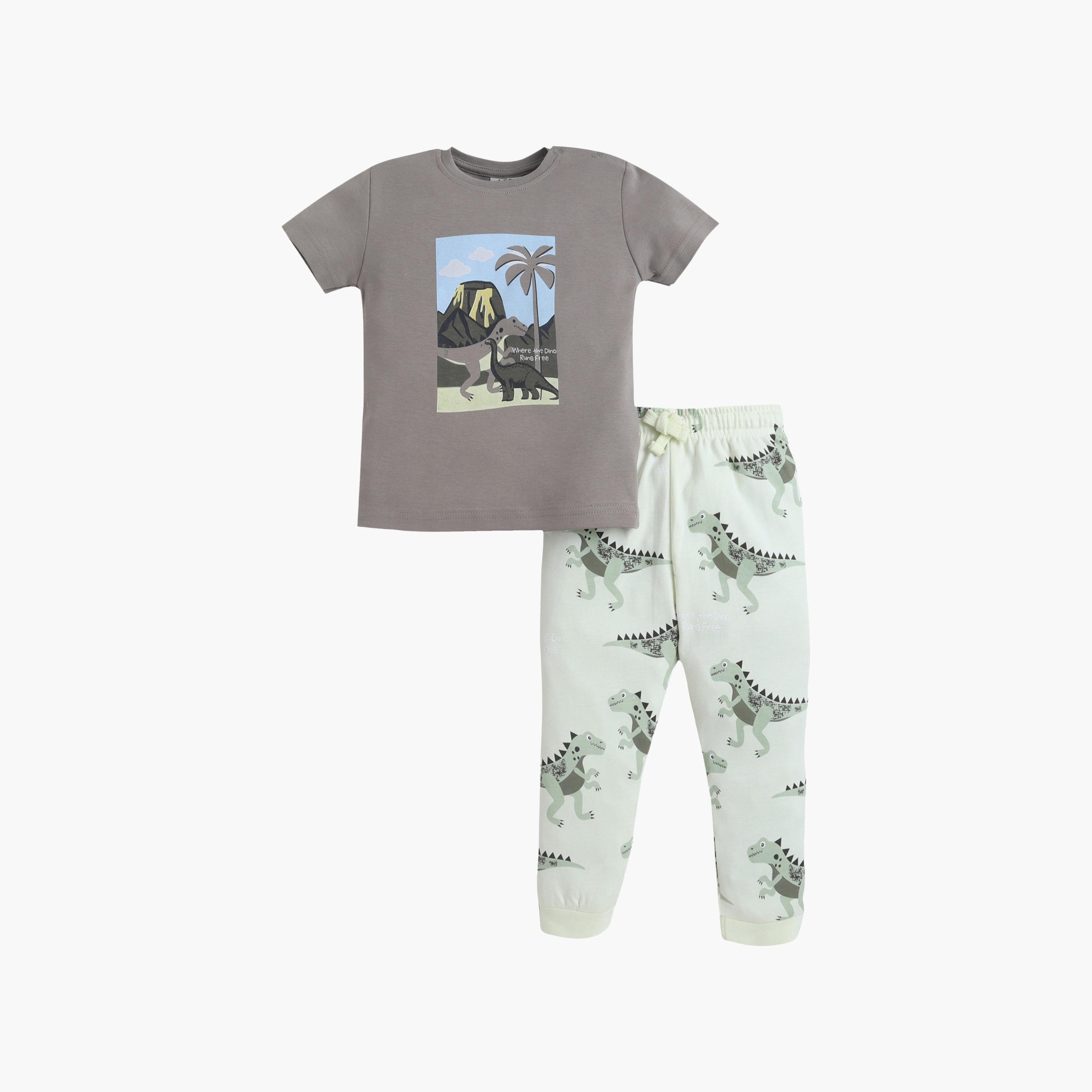 طقم تي شيرت قطني وبيجامة بطبعة من الطبيعة من فيكتور آند جين-boys-clothing-setsandcoords-image-1