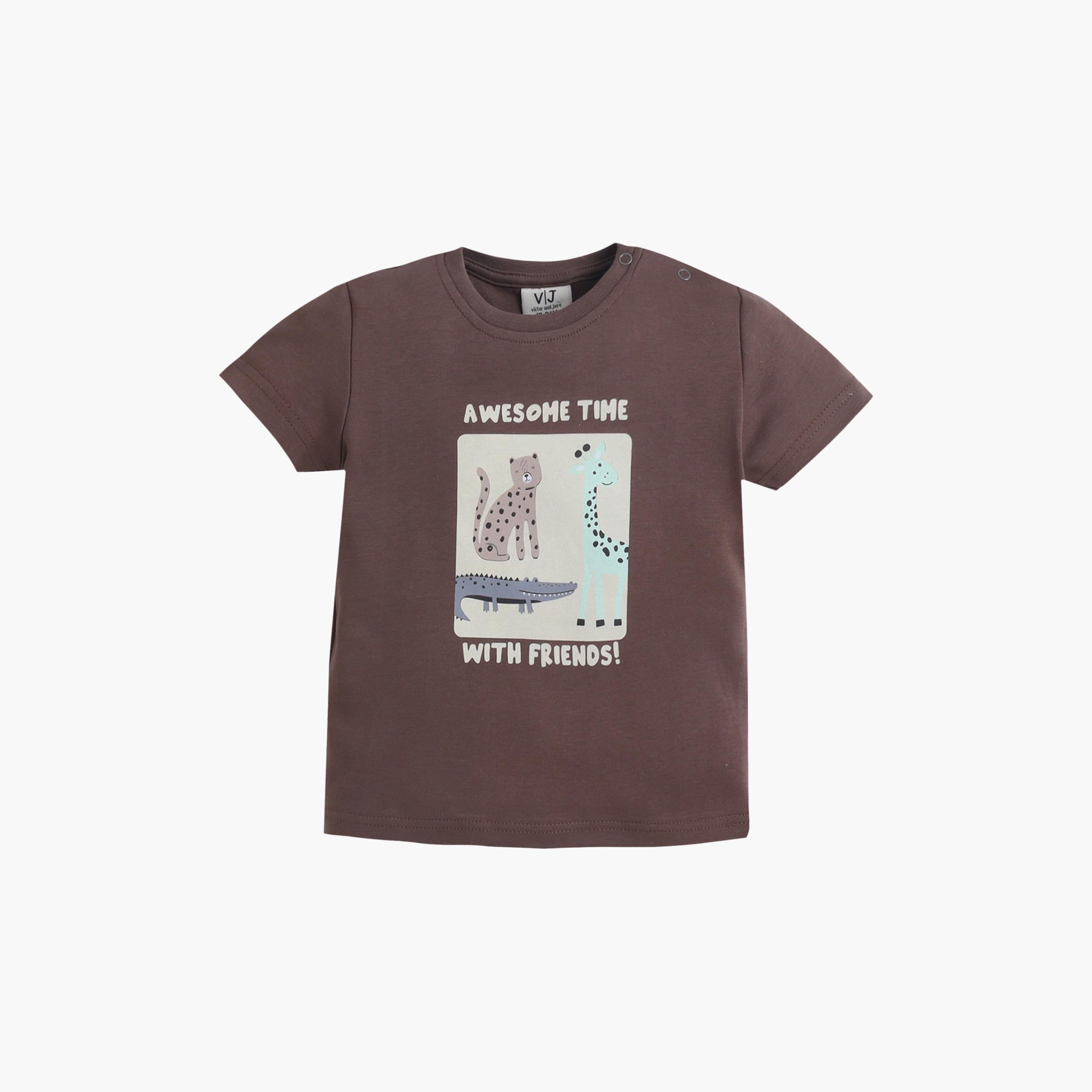 طقم تي شيرت قطني وبيجامة برسومات حيوانات من فيكتور آند جين-boys-clothing-setsandcoords-image-3