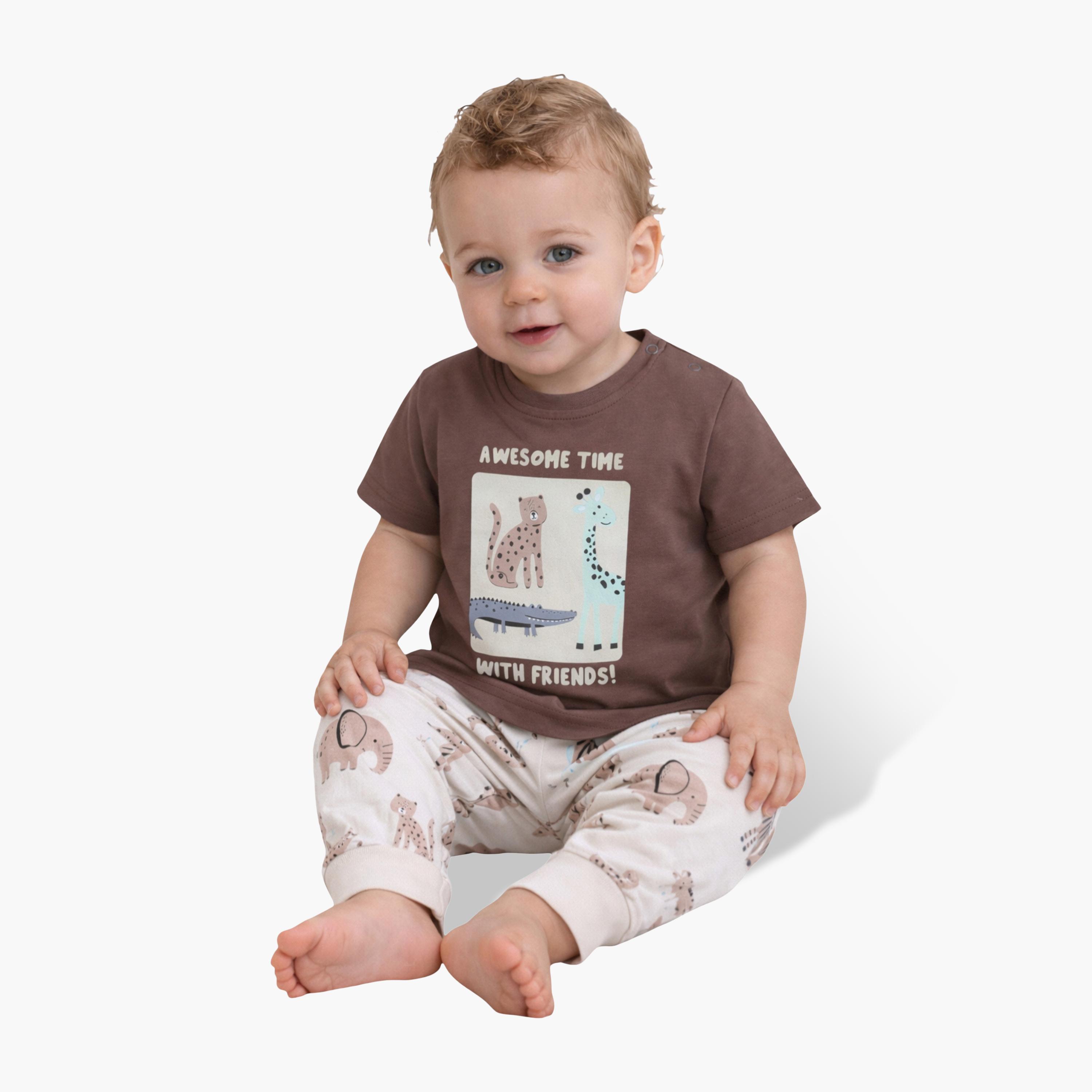 طقم تي شيرت قطني وبيجامة برسومات حيوانات من فيكتور آند جين-boys-clothing-setsandcoords-image-5