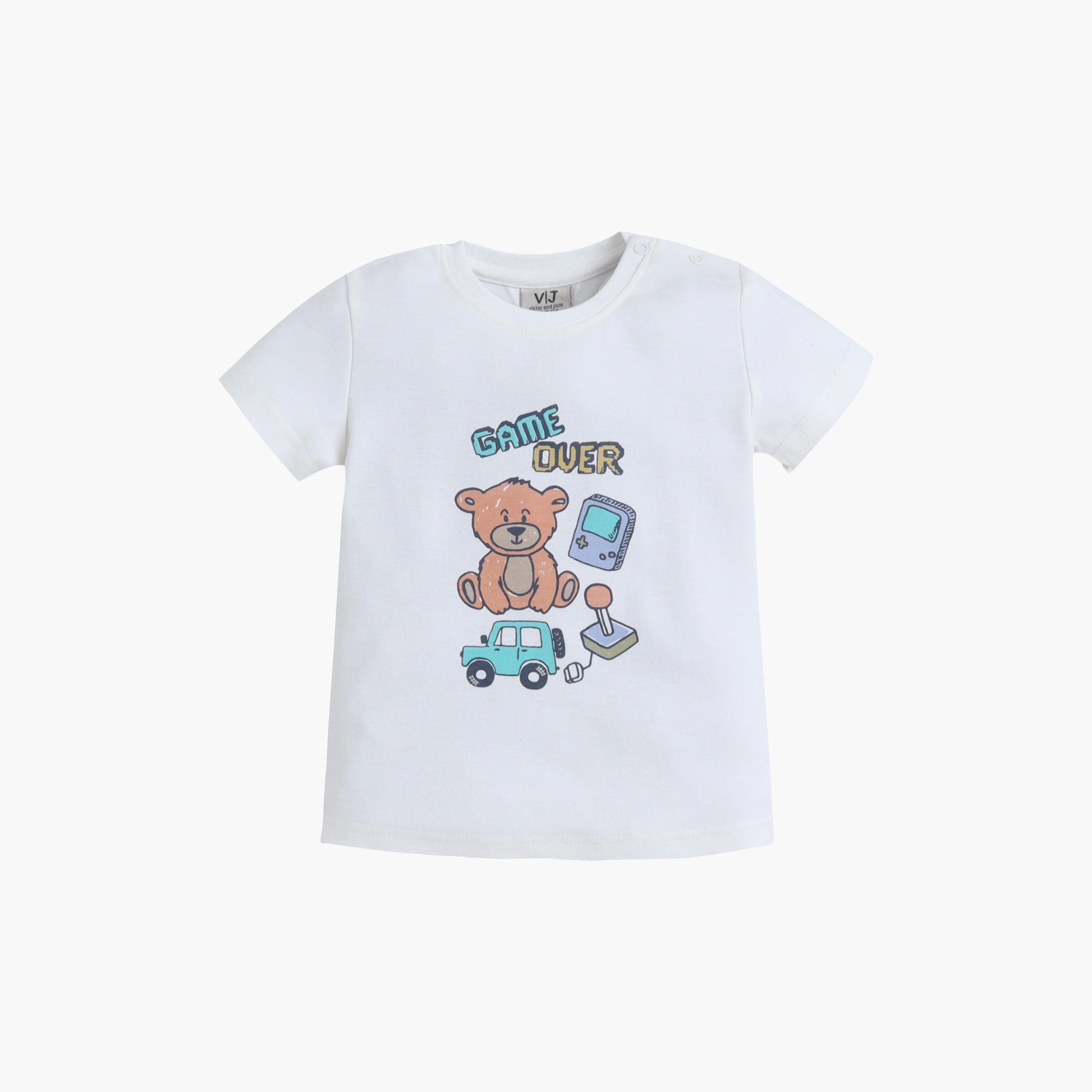 طقم تي شيرت قطني وبيجامة بطبعة تيدي بير من فيكتور آند جين-boys-clothing-setsandcoords-image-3