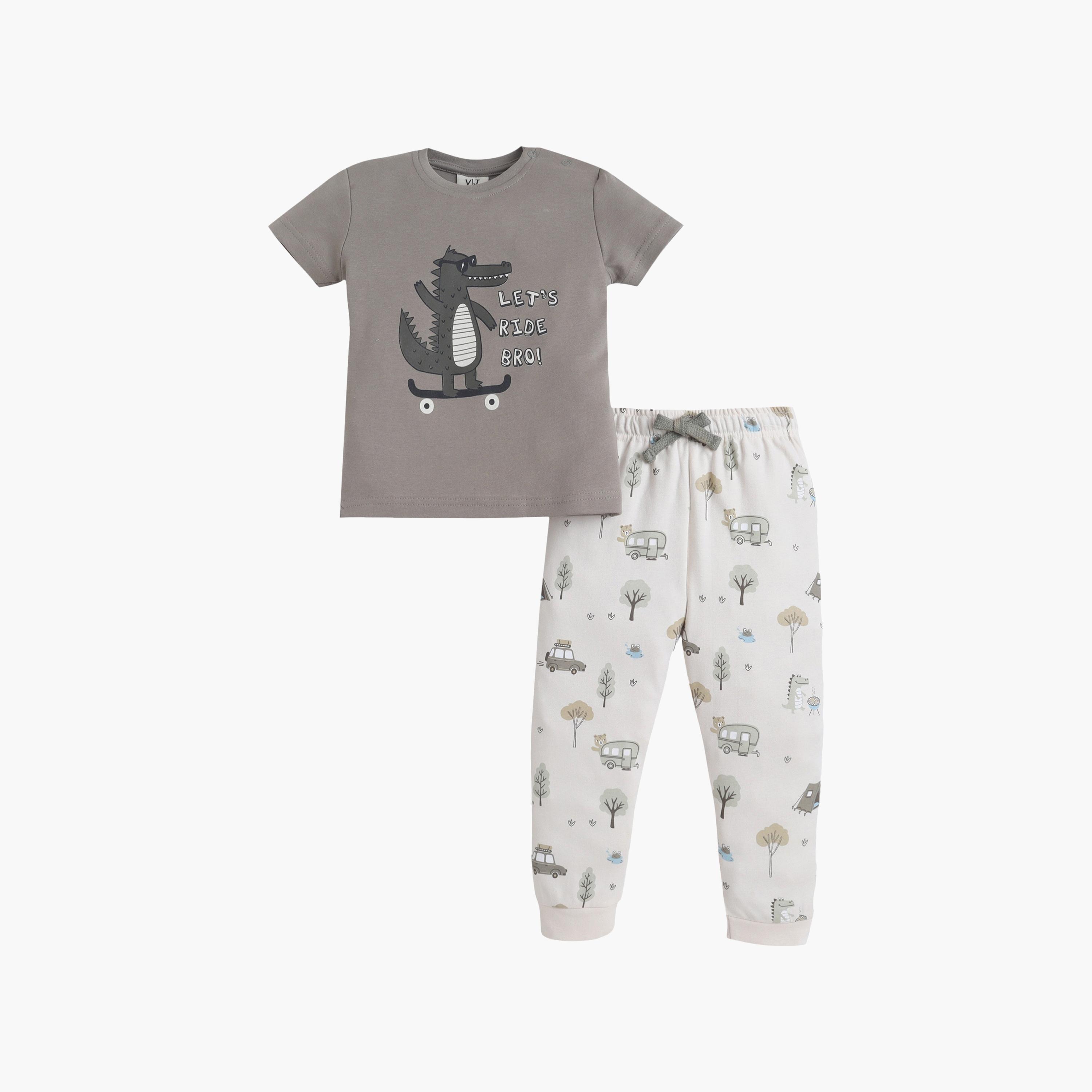 طقم تي شيرت قطني وبيجامة بطبعة حيوانات من فيكتور آند جين-boys-clothing-setsandcoords-image-2