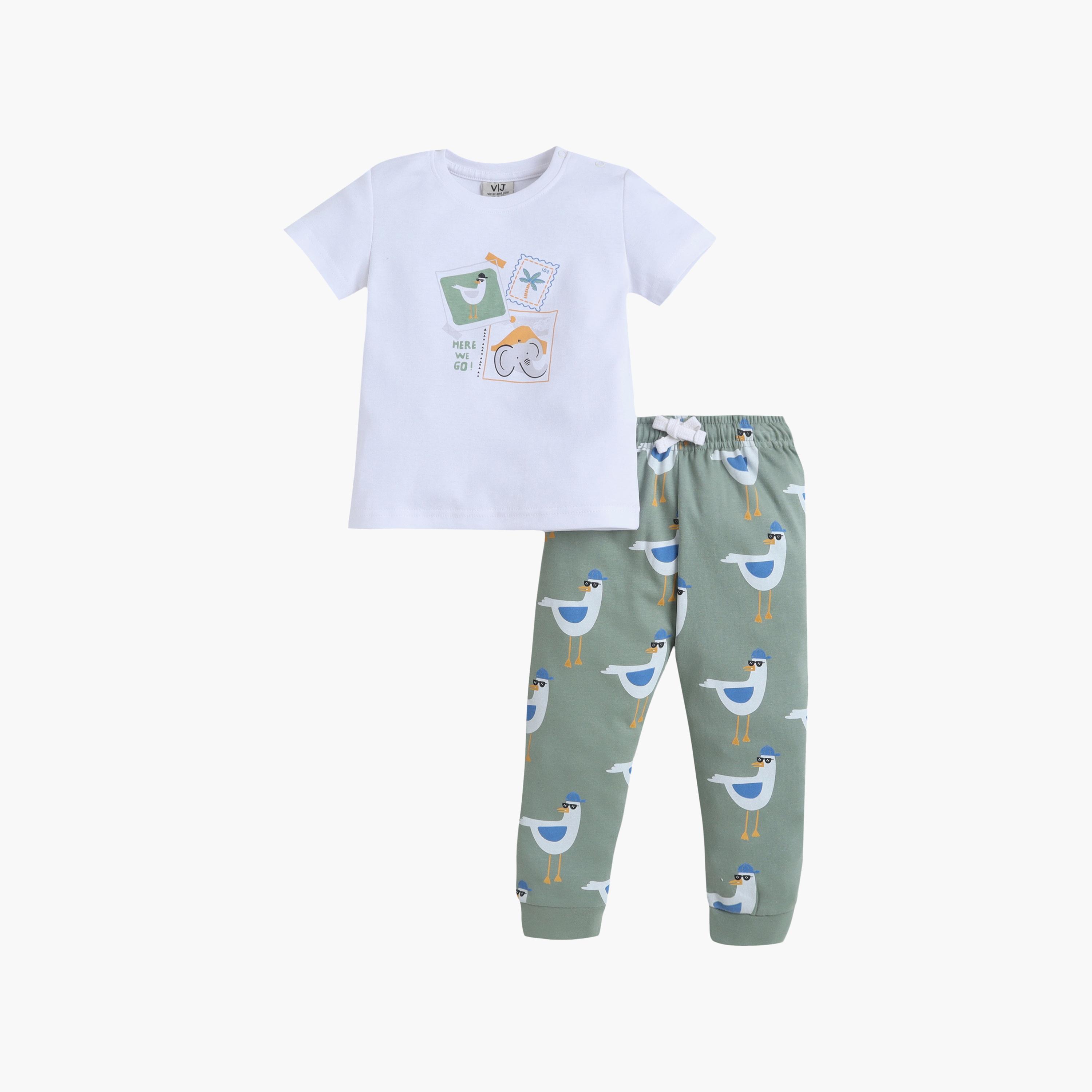 طقم تي شيرت قطني وبيجامة برسومات عصافير من فيكتور آند جين-boys-clothing-setsandcoords-image-2