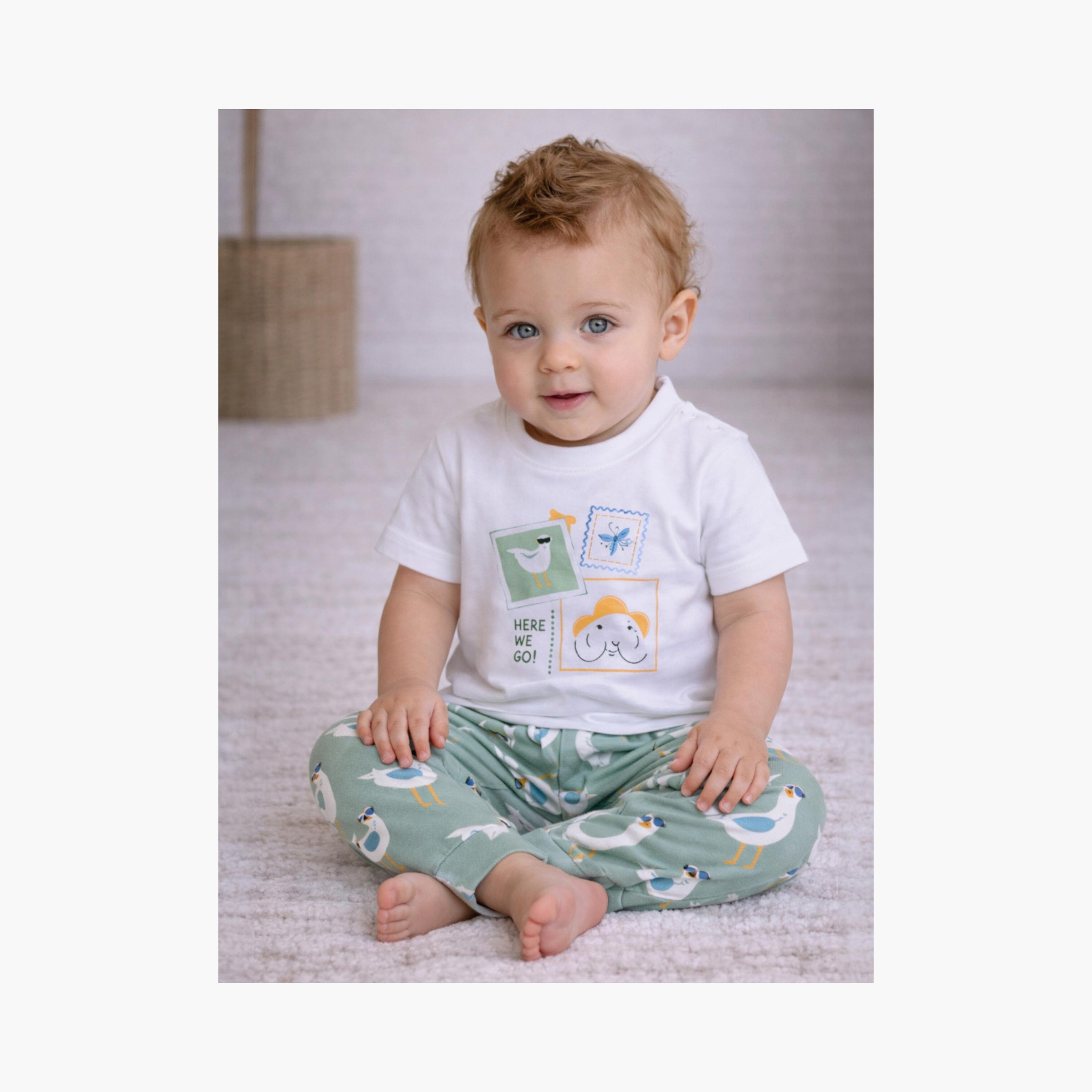 طقم تي شيرت قطني وبيجامة برسومات عصافير من فيكتور آند جين-boys-clothing-setsandcoords-image-5