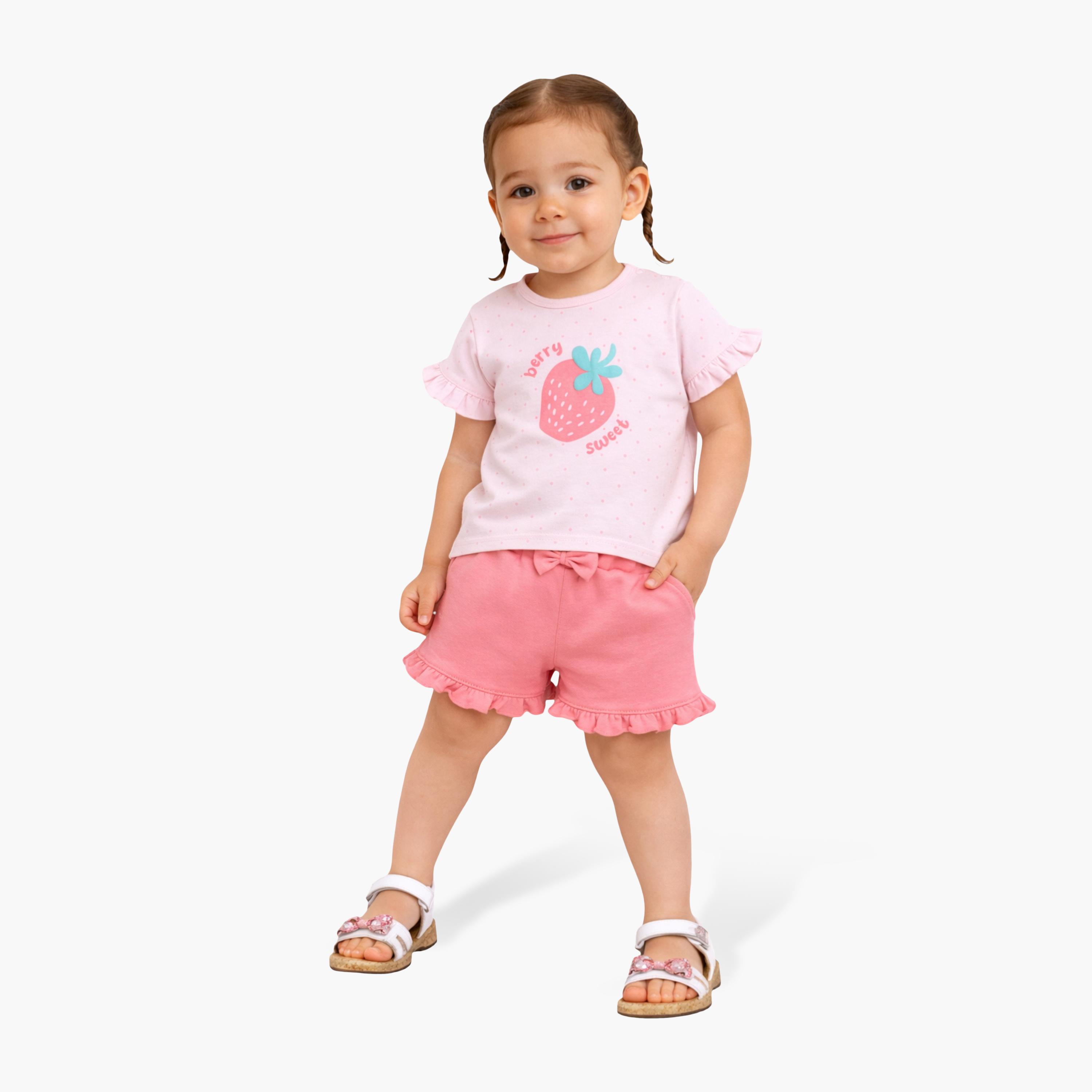 Victor and Jane Half Sleeves Strawberry Printed Top & Ruffle Shorts Set-baby-girls-clothing-setsandcoords-image-1