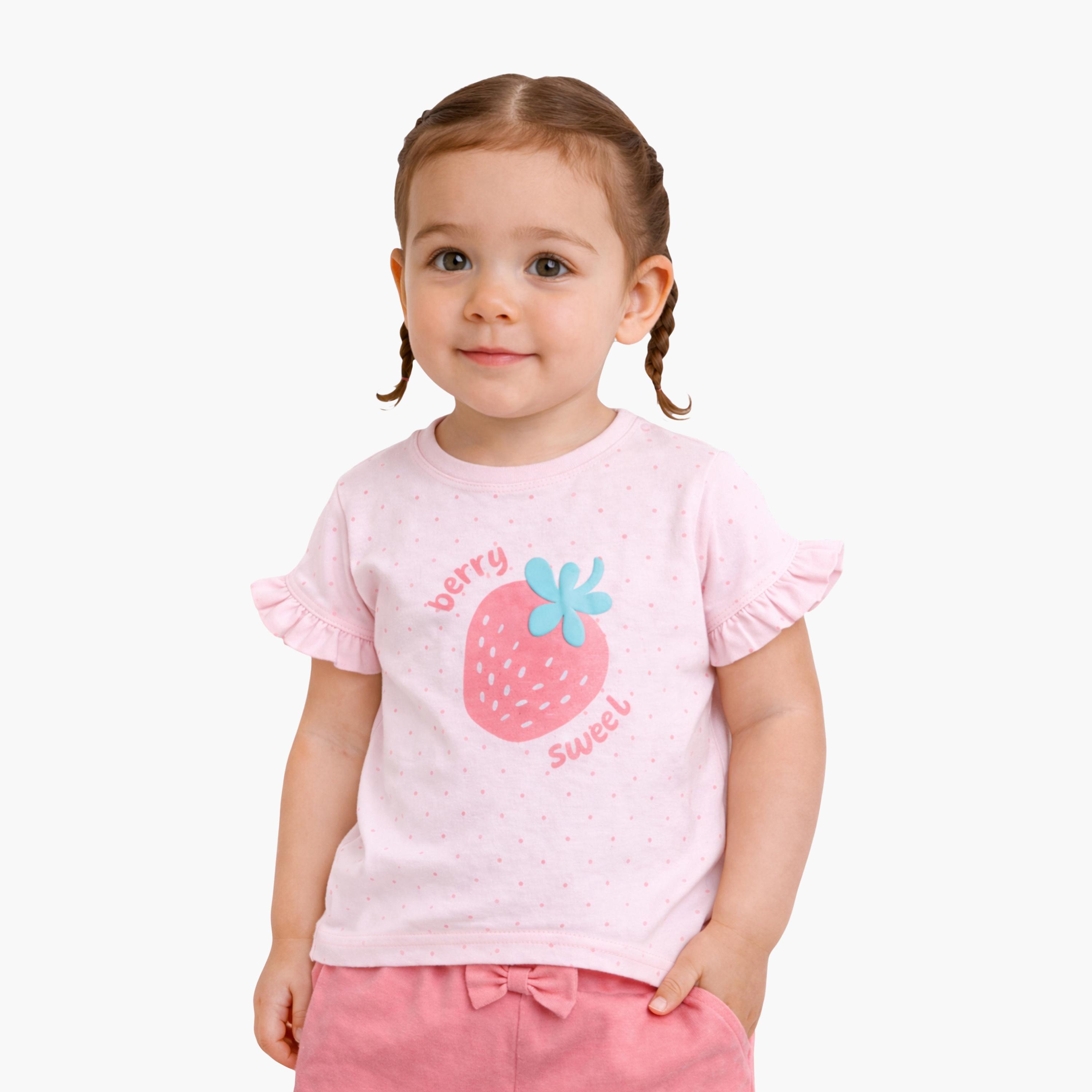 Victor and Jane Half Sleeves Strawberry Printed Top & Ruffle Shorts Set-baby-girls-clothing-setsandcoords-image-2