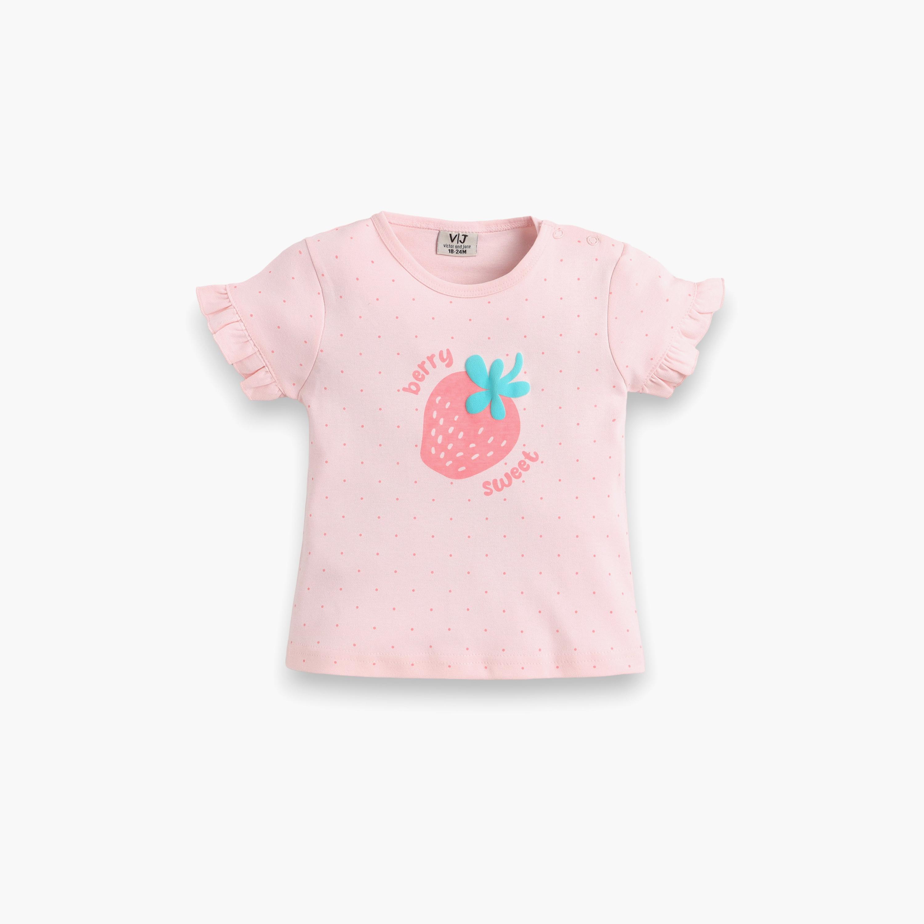 Victor and Jane Half Sleeves Strawberry Printed Top & Ruffle Shorts Set-baby-girls-clothing-setsandcoords-image-4