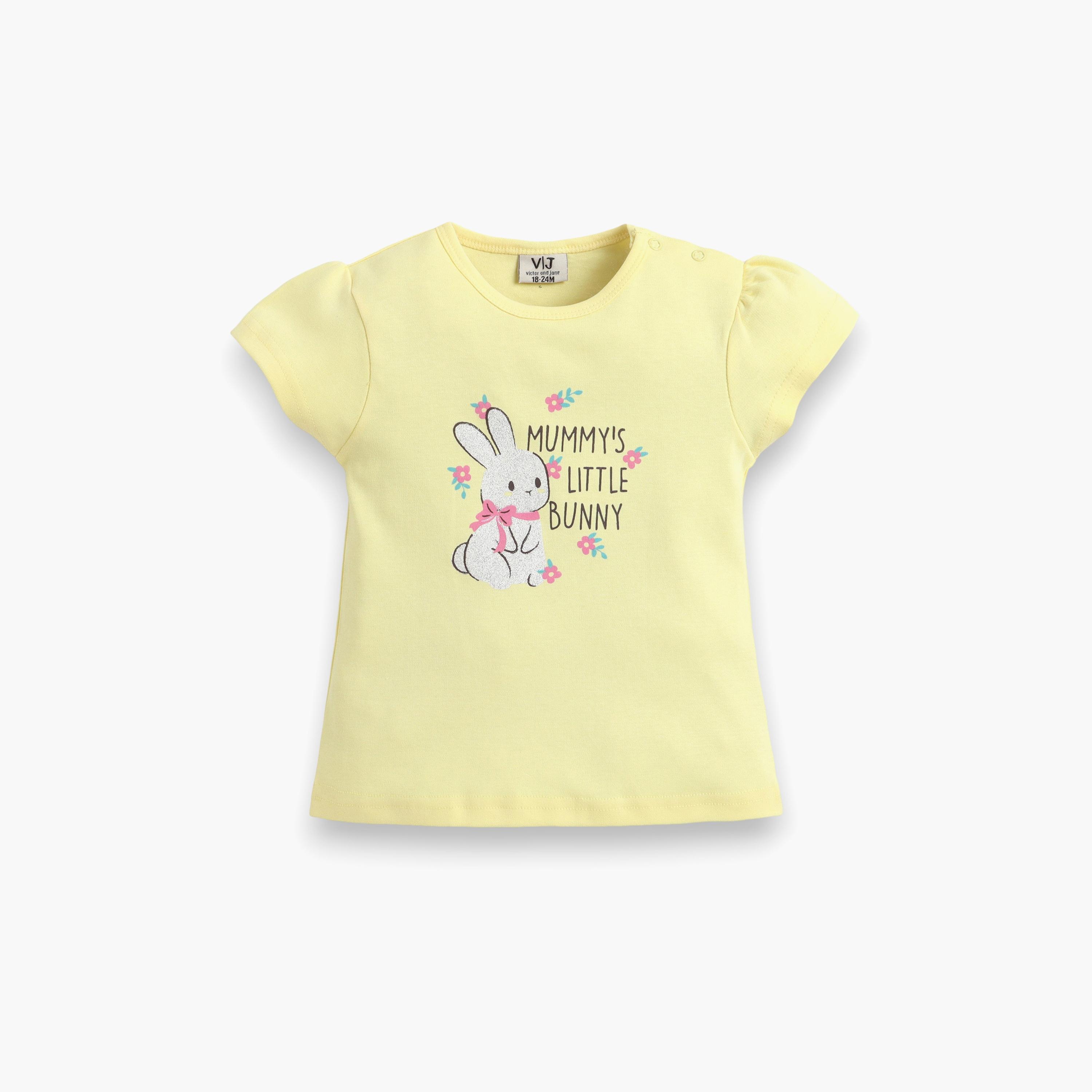 Victor and Jane Half Sleeves Bunny Graphic Printed Top & Floral Ruffle Shorts Set-baby-girls-clothing-setsandcoords-image-4