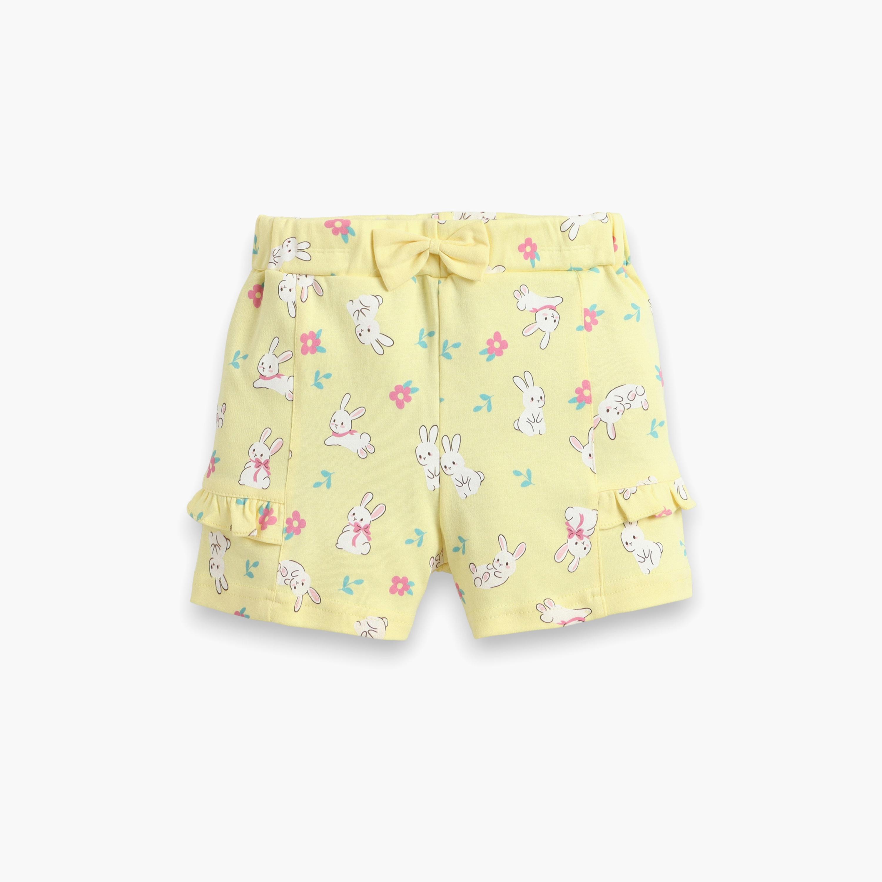 Victor and Jane Half Sleeves Bunny Graphic Printed Top & Floral Ruffle Shorts Set-baby-girls-clothing-setsandcoords-image-5