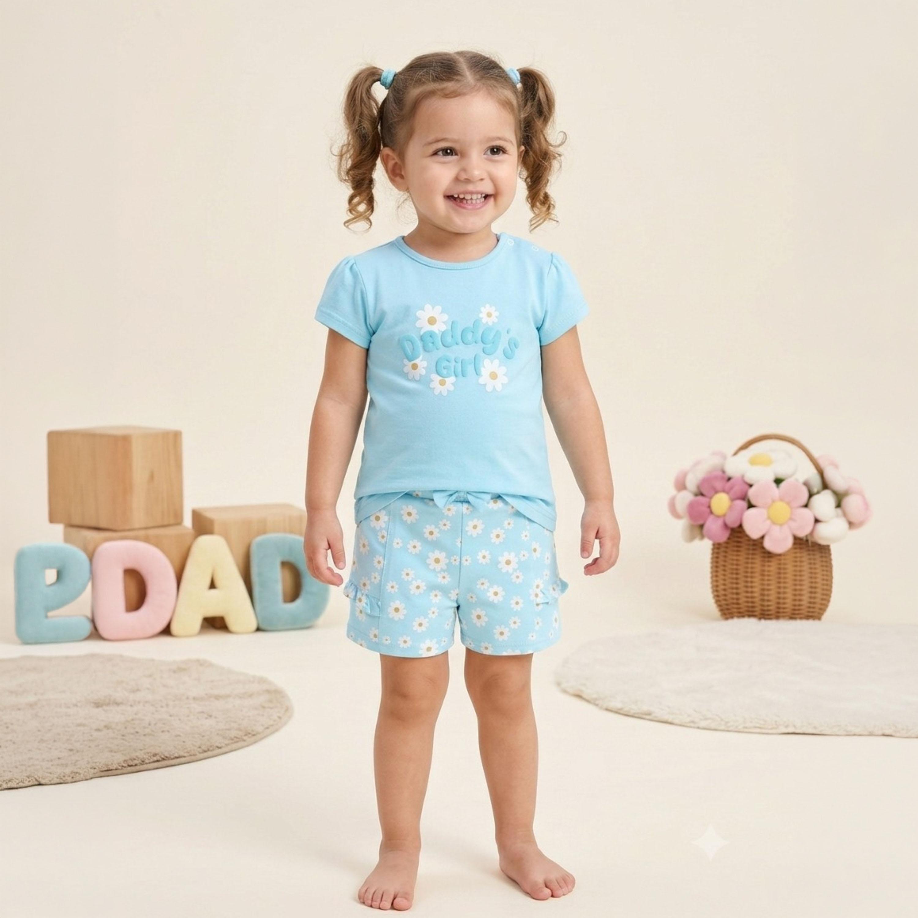 Victor and Jane Half Sleeves Daddy’s Girl Printed Top & Floral Ruffle Shorts Set-baby-girls-clothing-setsandcoords-image-1