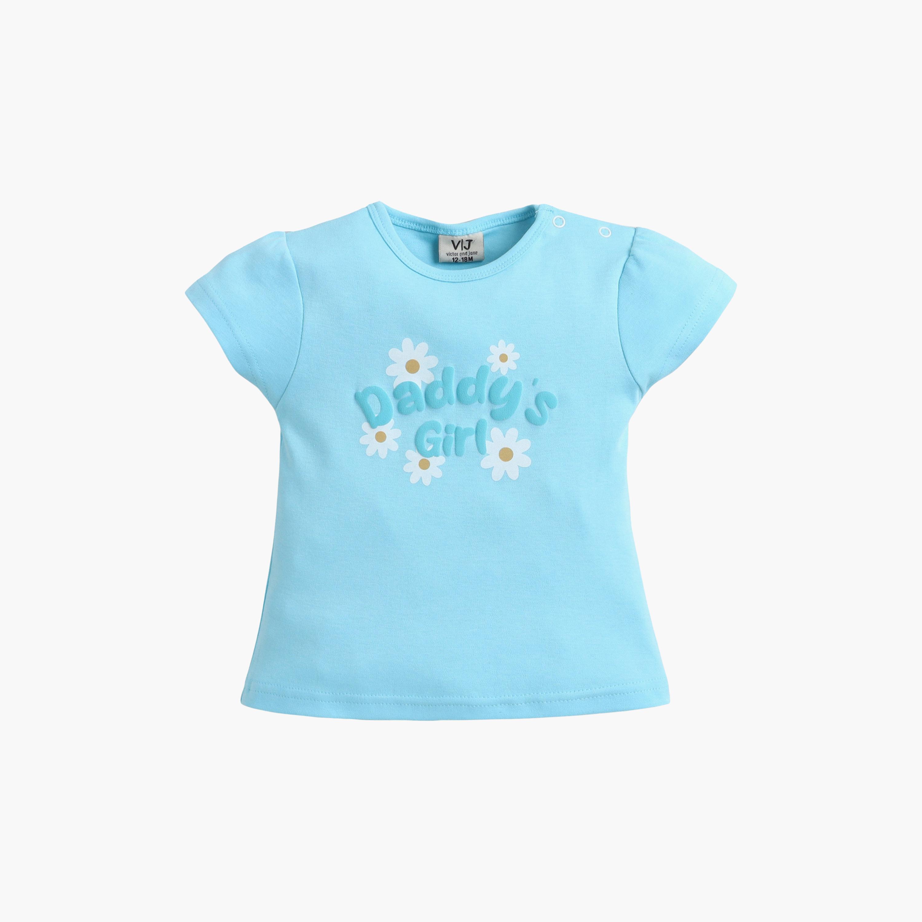 Victor and Jane Half Sleeves Daddy’s Girl Printed Top & Floral Ruffle Shorts Set-baby-girls-clothing-setsandcoords-image-4