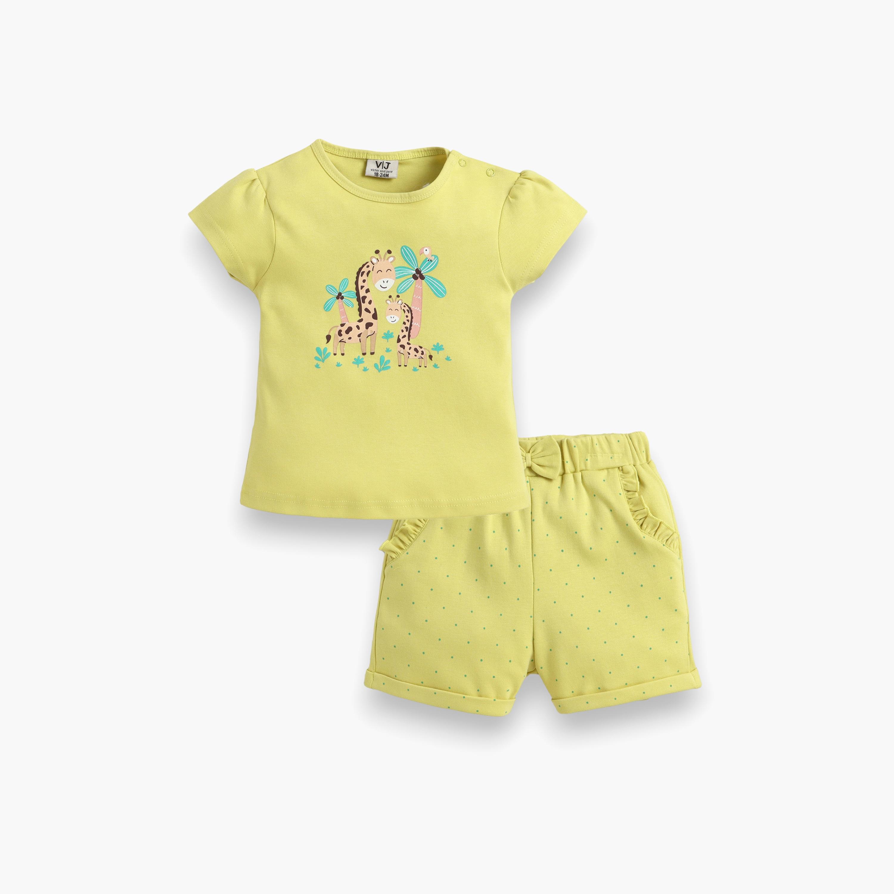 Victor and Jane Half Sleeves Leopard Printed Top & Dotted Shorts Set-baby-girls-clothing-setsandcoords-image-1