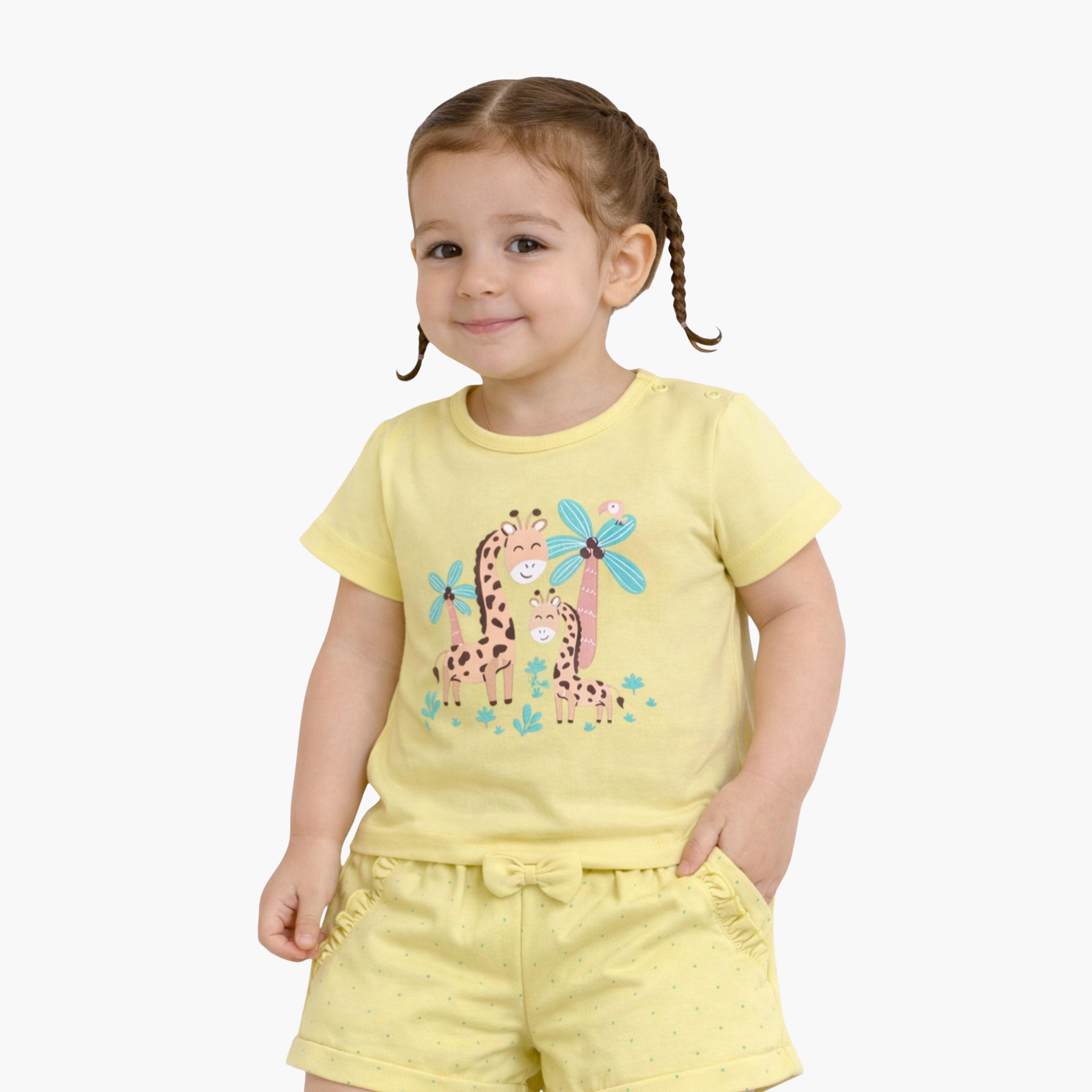 Victor and Jane Half Sleeves Leopard Printed Top & Dotted Shorts Set-baby-girls-clothing-setsandcoords-image-2