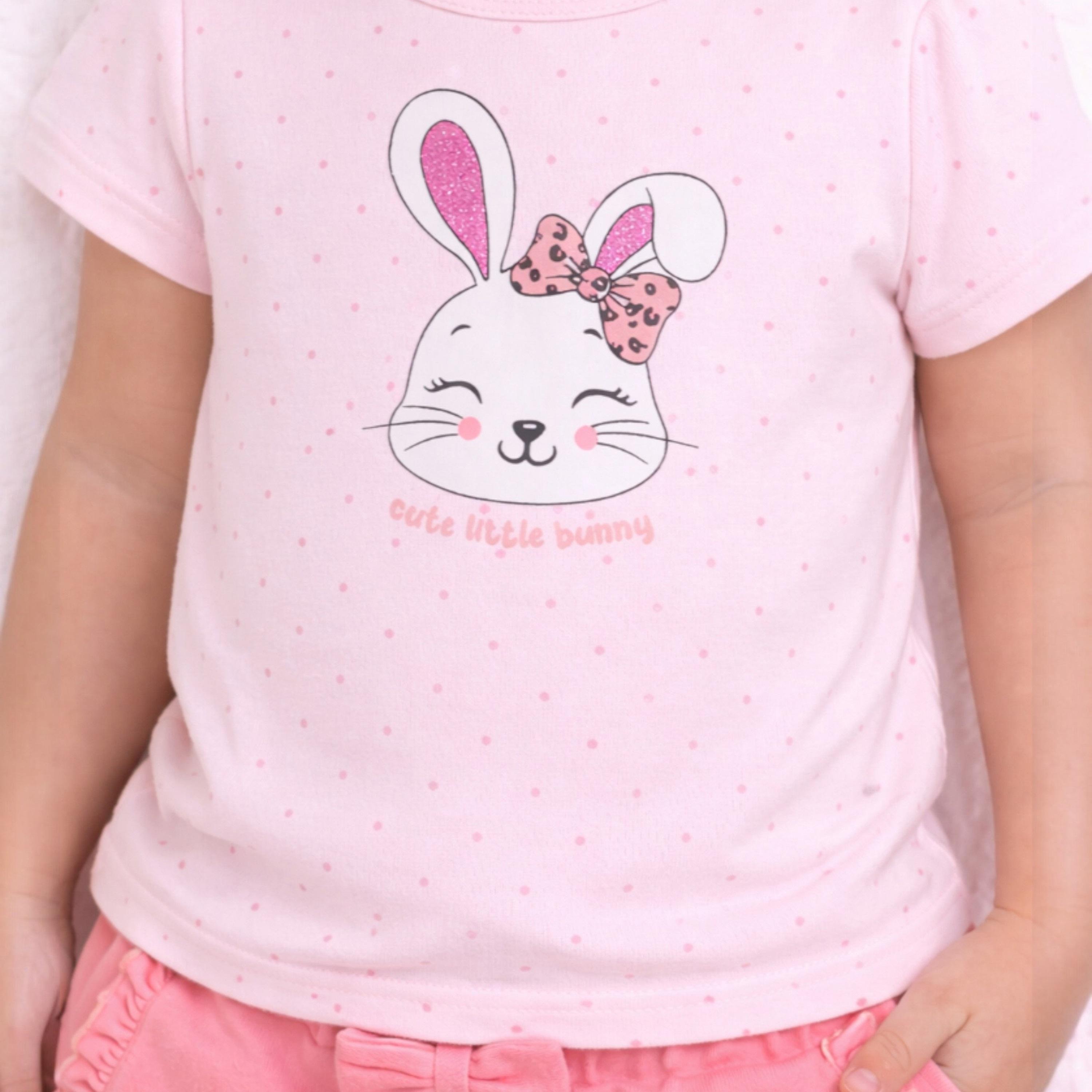 Victor and Jane Half Sleeves Bunny Face Printed Top & Bow Detail Shorts Set-baby-girls-clothing-setsandcoords-image-5