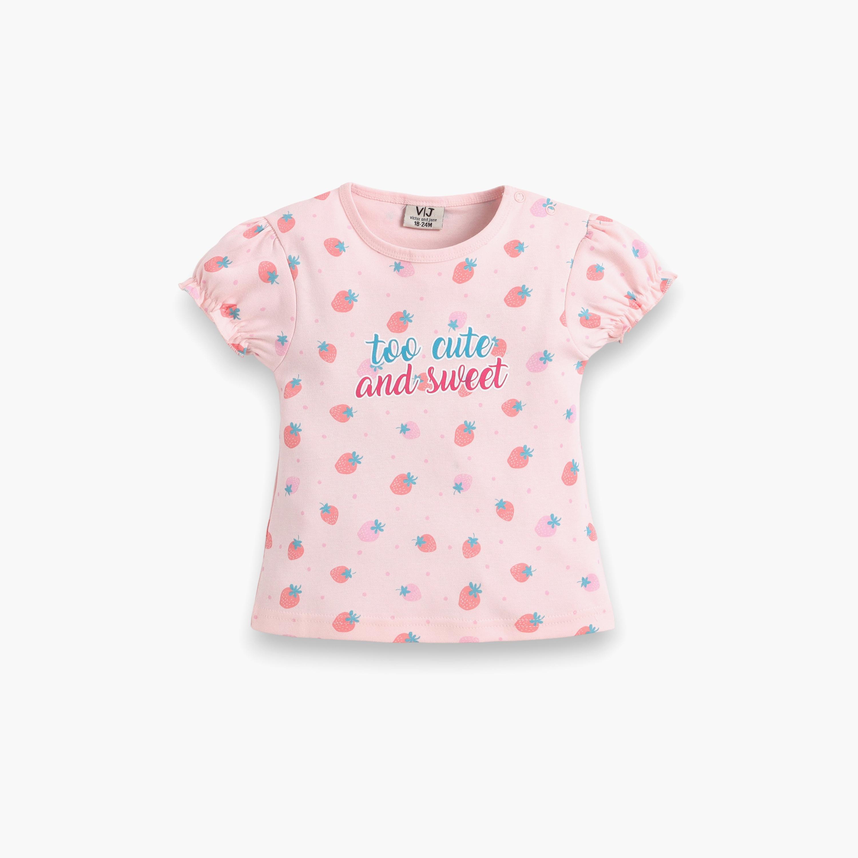 Victor and Jane Half Sleeves So Cute and Sweet Printed Puff Sleeve Top & Ruffle Shorts Set-baby-girls-clothing-setsandcoords-image-3