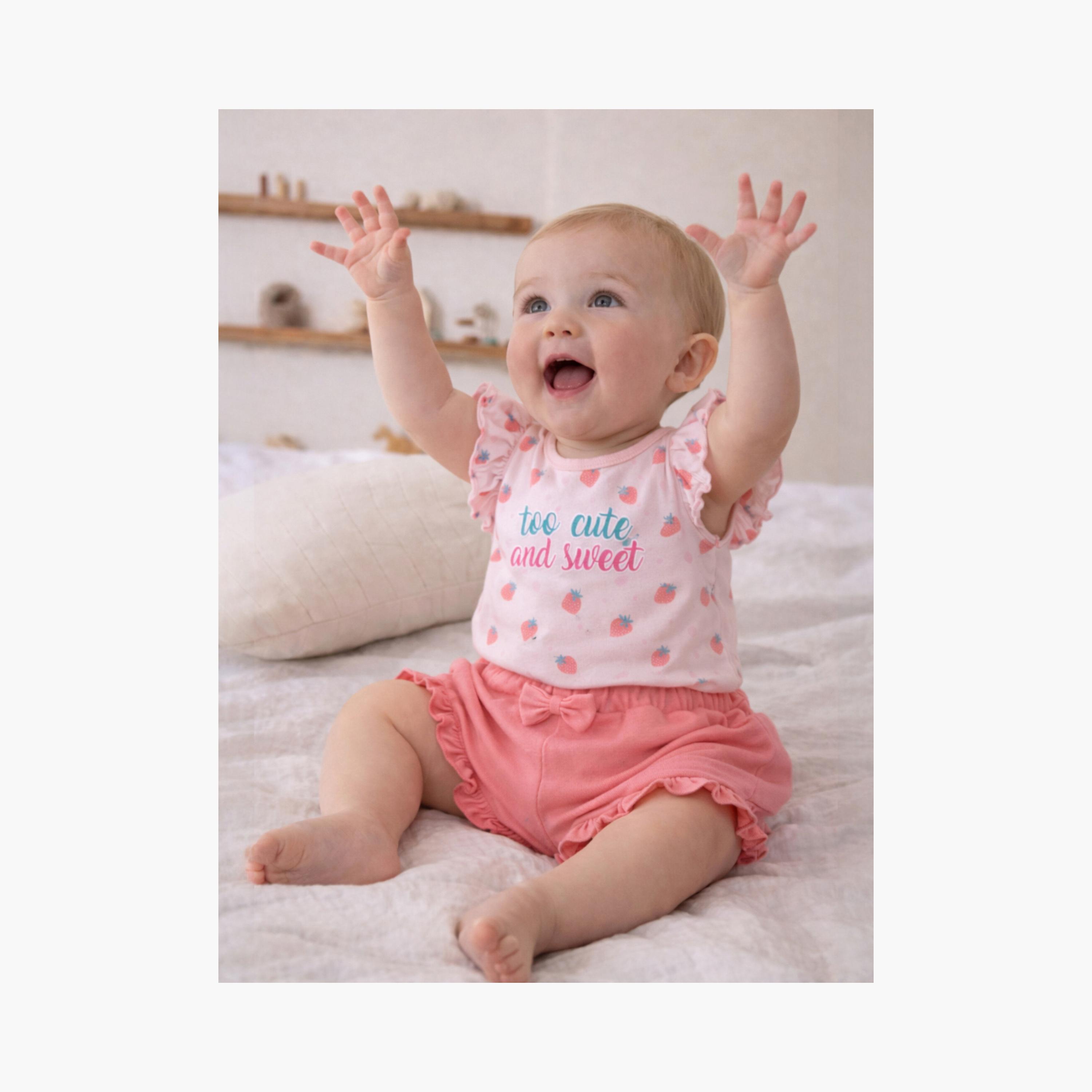 Victor and Jane Half Sleeves So Cute and Sweet Printed Puff Sleeve Top & Ruffle Shorts Set-baby-girls-clothing-setsandcoords-image-5