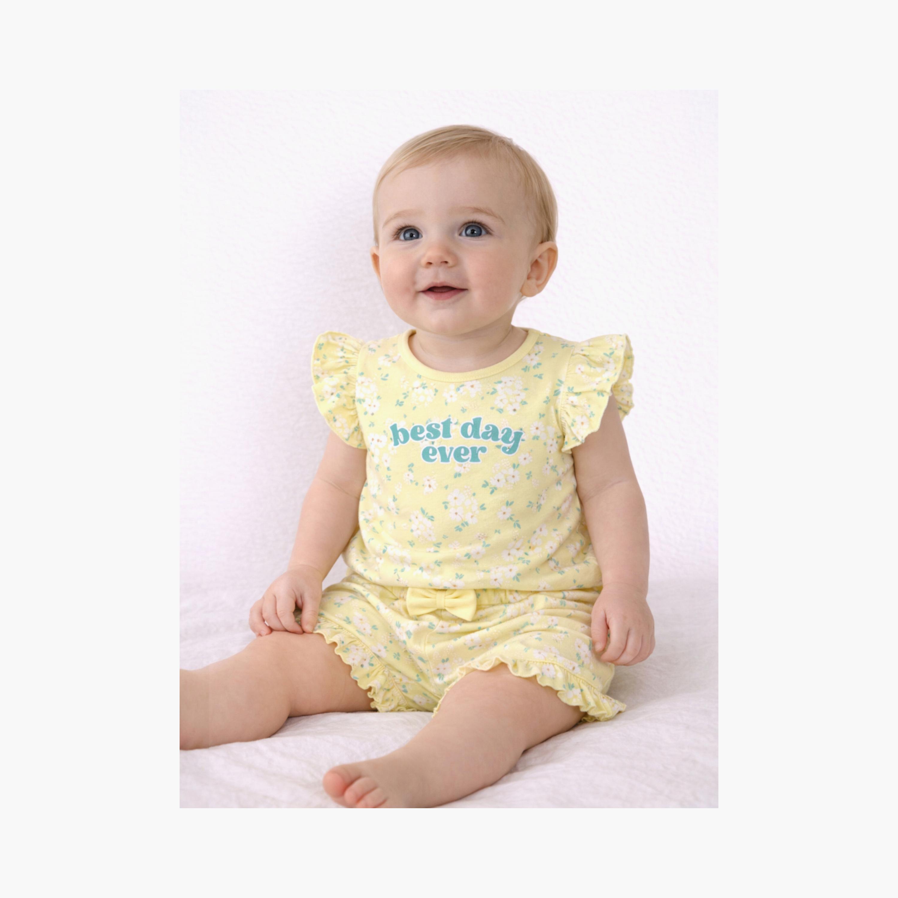 Victor and Jane Half Sleeves Best Day Ever Printed Puff Sleeve Top & Ruffle Shorts Set-baby-girls-clothing-setsandcoords-image-5