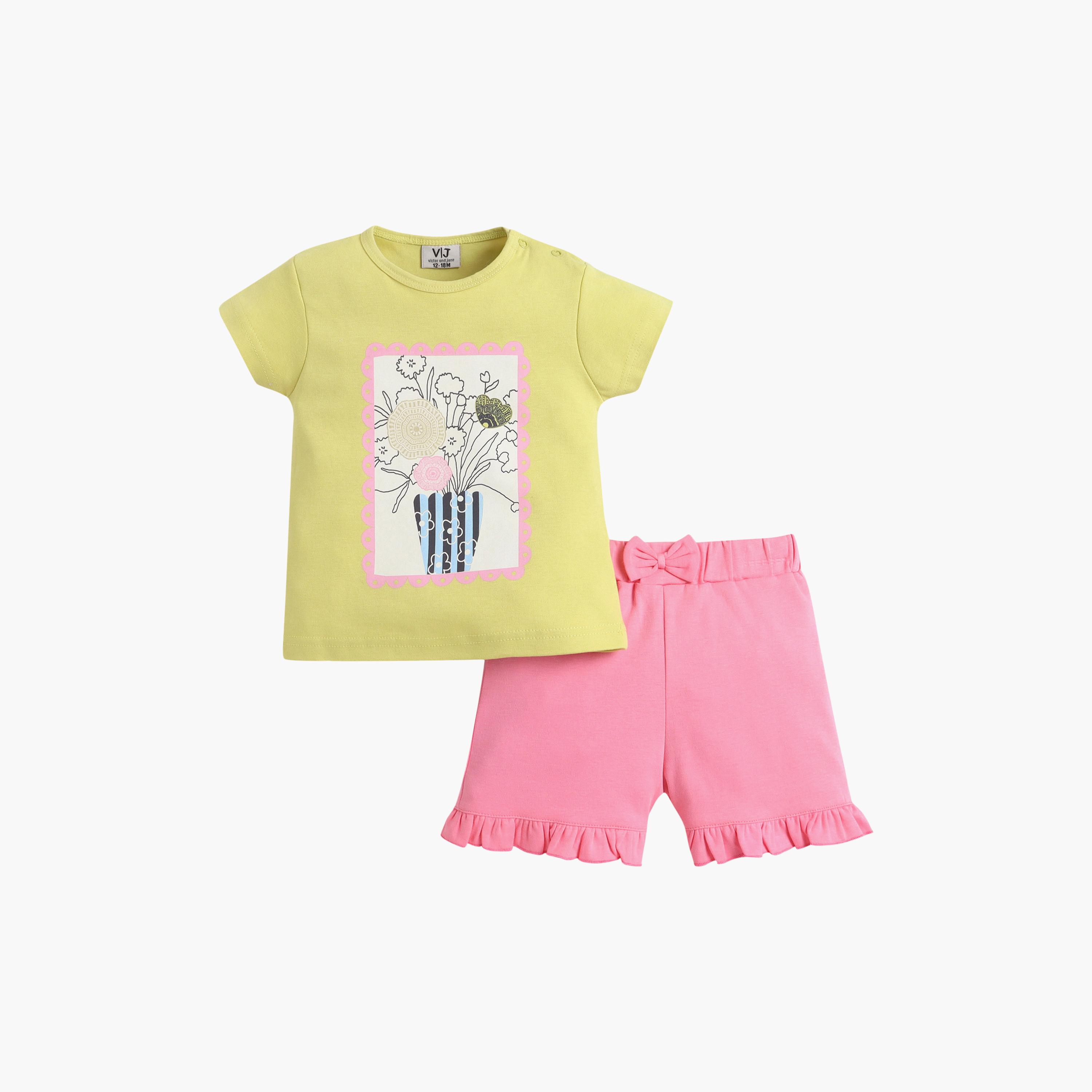 Victor and Jane Short Sleeves Graphic Top & Bow Shorts-baby-girls-clothing-setsandcoords-image-2