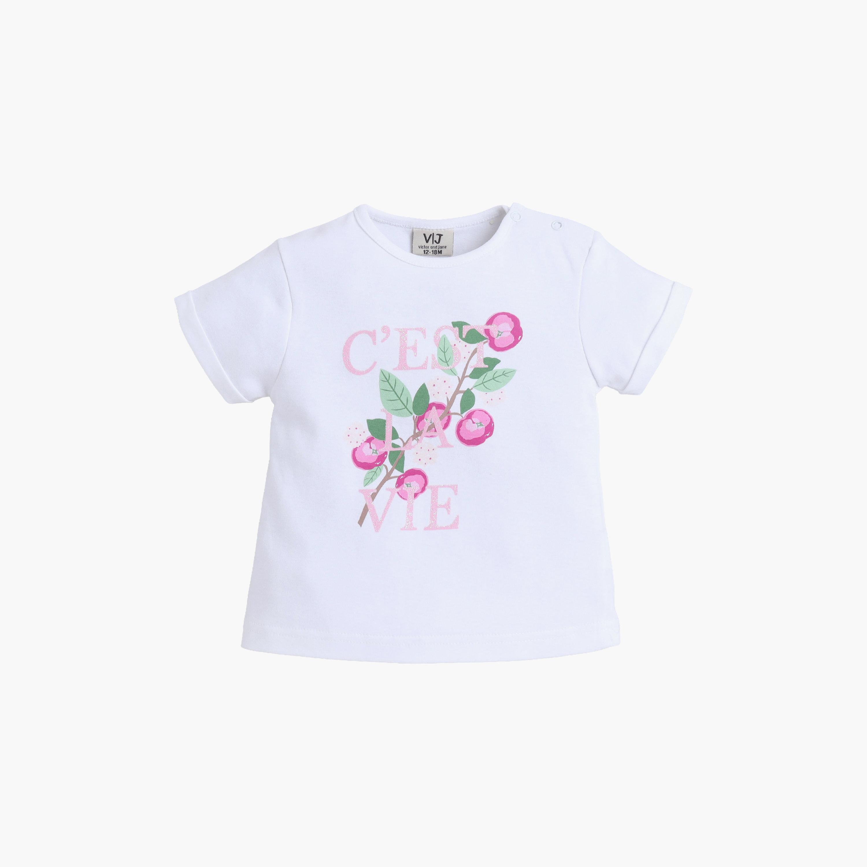 طقم توب بطبعة جرافيك وأكمام قصيرة وشورت بفيونكة من فيكتور آند جين-baby-girls-clothing-setsandcoords-image-4