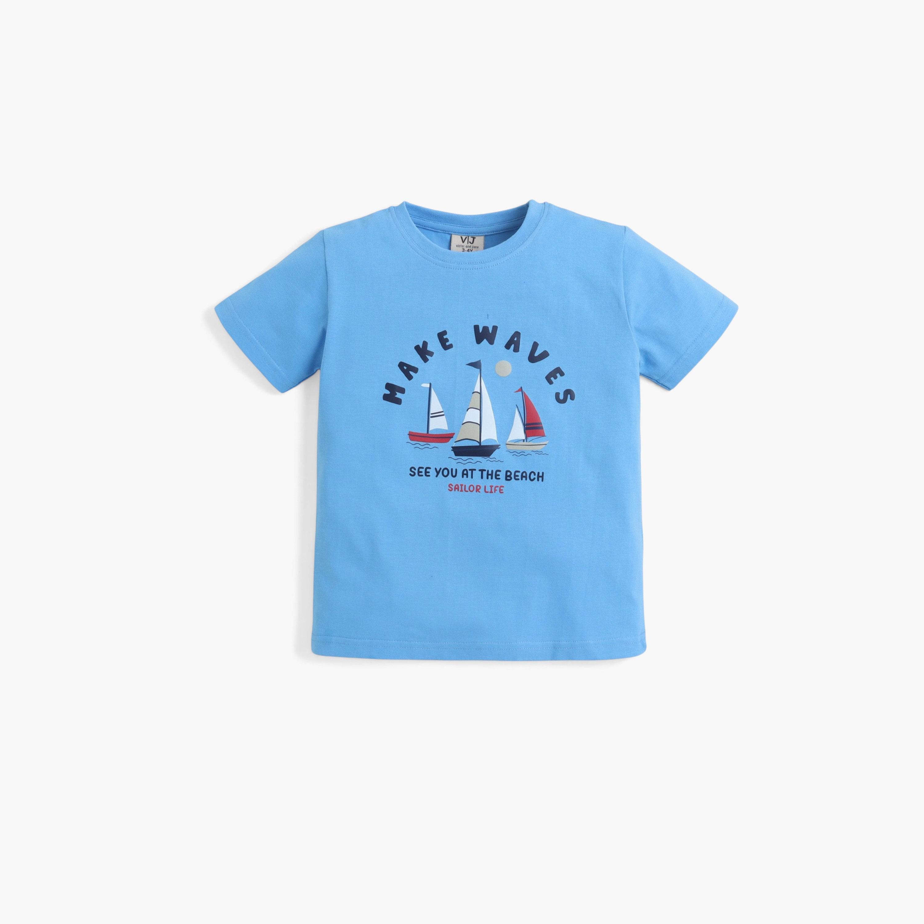 طقم تيشيرت بطبعة جرافيك "ميك ويفز" وأكمام قصيرة وبنطلون جوجر من فيكتور آند جين-boys-clothing-setsandcoords-image-4