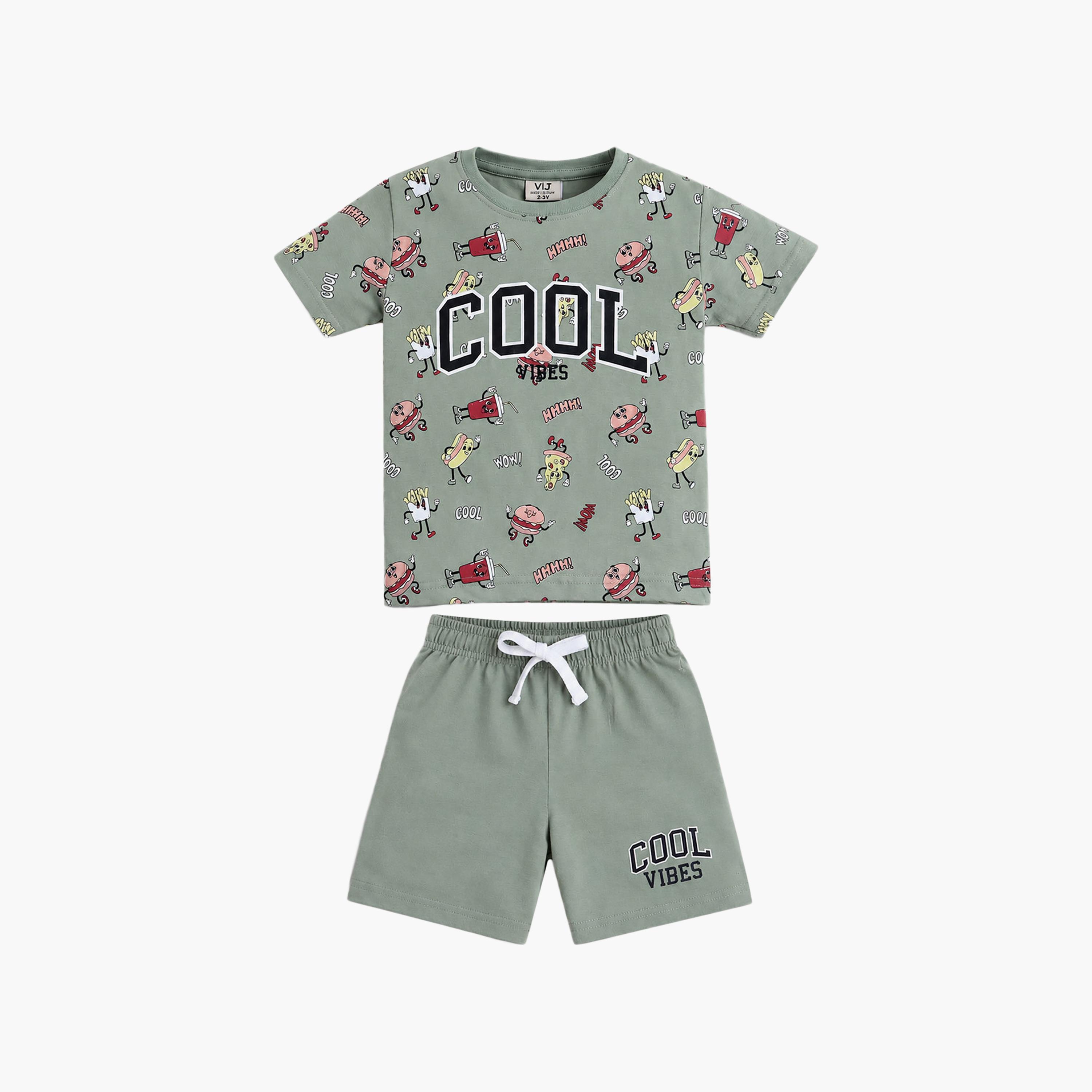 طقم تيشيرت بطبعة "كول" وأكمام قصيرة وشورت من فيكتور آند جين-boys-clothing-setsandcoords-image-4