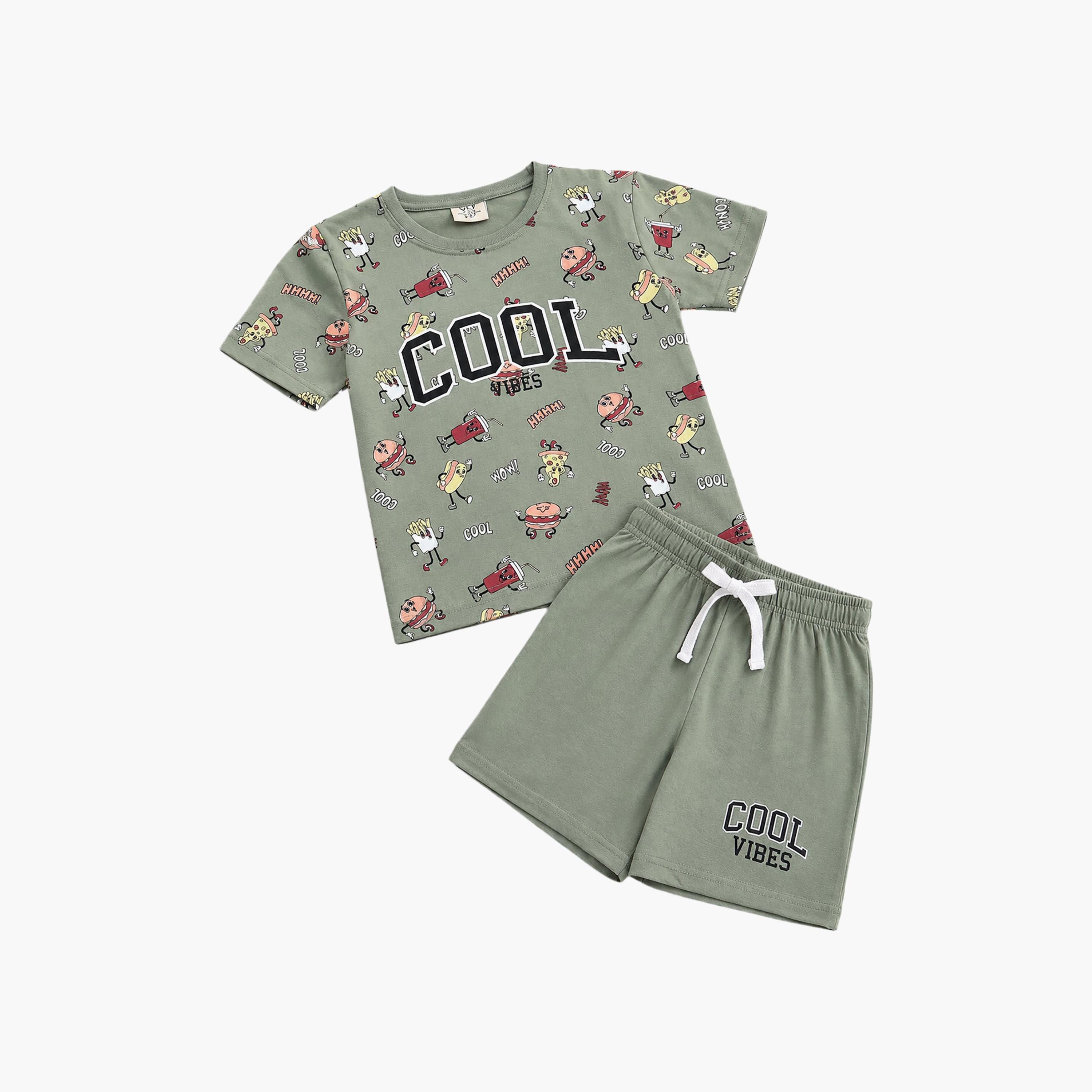 طقم تيشيرت بطبعة "كول" وأكمام قصيرة وشورت من فيكتور آند جين-boys-clothing-setsandcoords-image-5