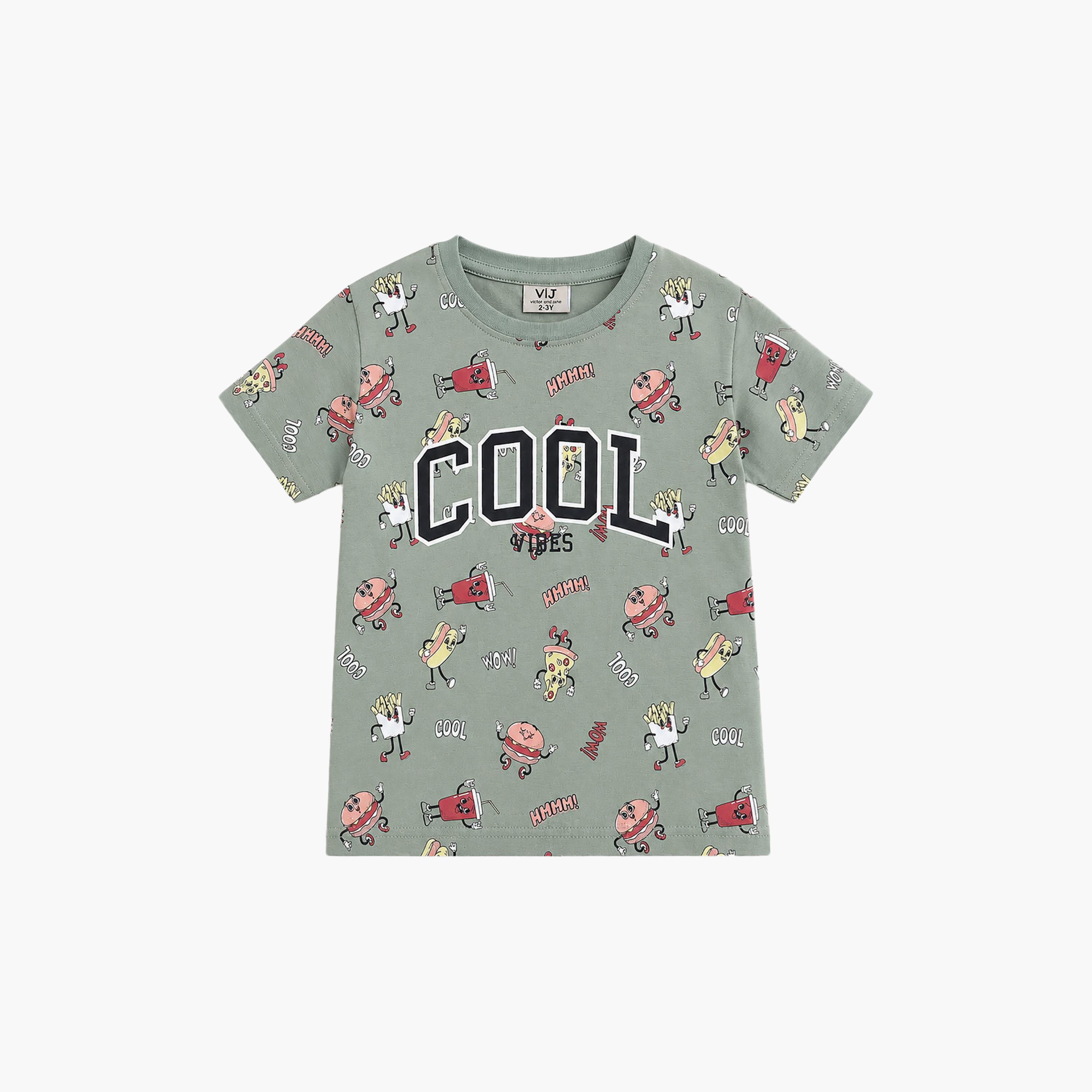 طقم تيشيرت بطبعة "كول" وأكمام قصيرة وشورت من فيكتور آند جين-boys-clothing-setsandcoords-image-6