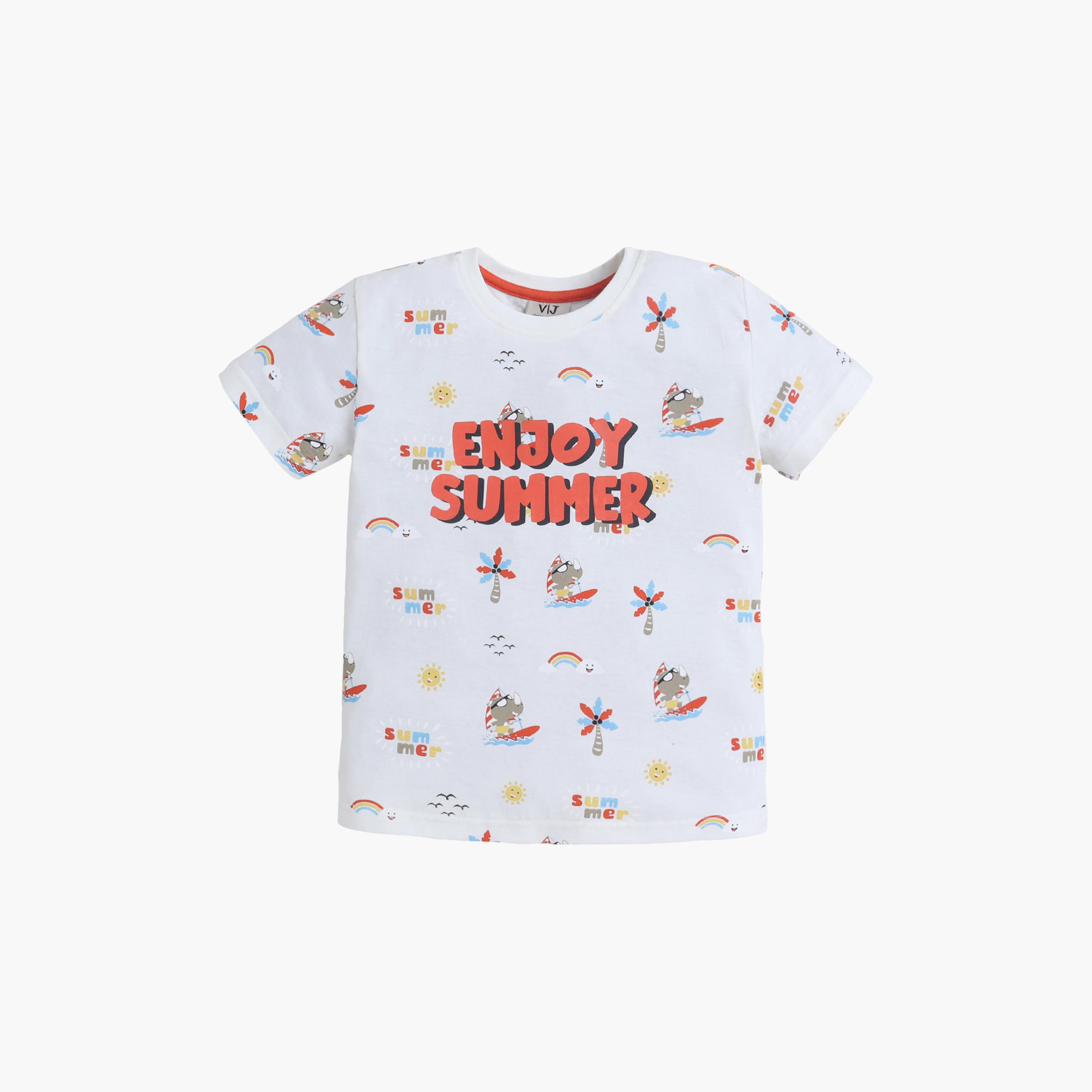 طقم تي شيرت قطني وشورت بطبعة "Enjoy Summer" من فيكتور آند جين-boys-clothing-setsandcoords-image-2