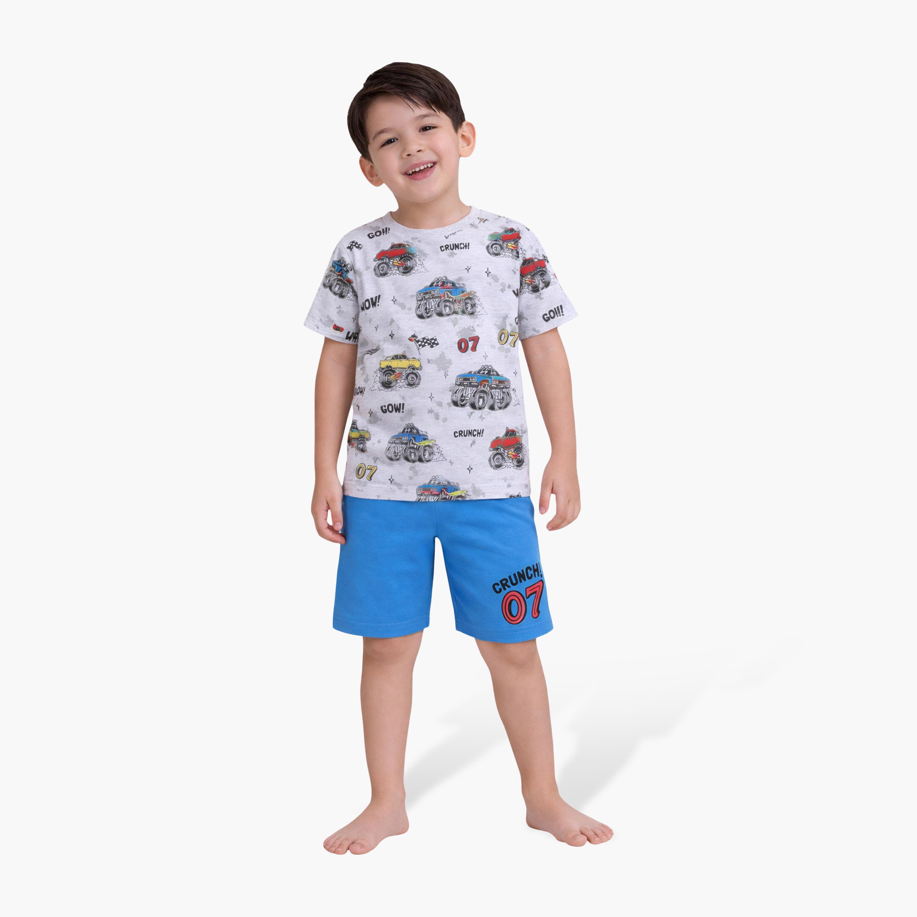 Victor and Jane Racing Printed Cotton T-Shirt & Shorts Set-boys-clothing-setsandcoords-image-1