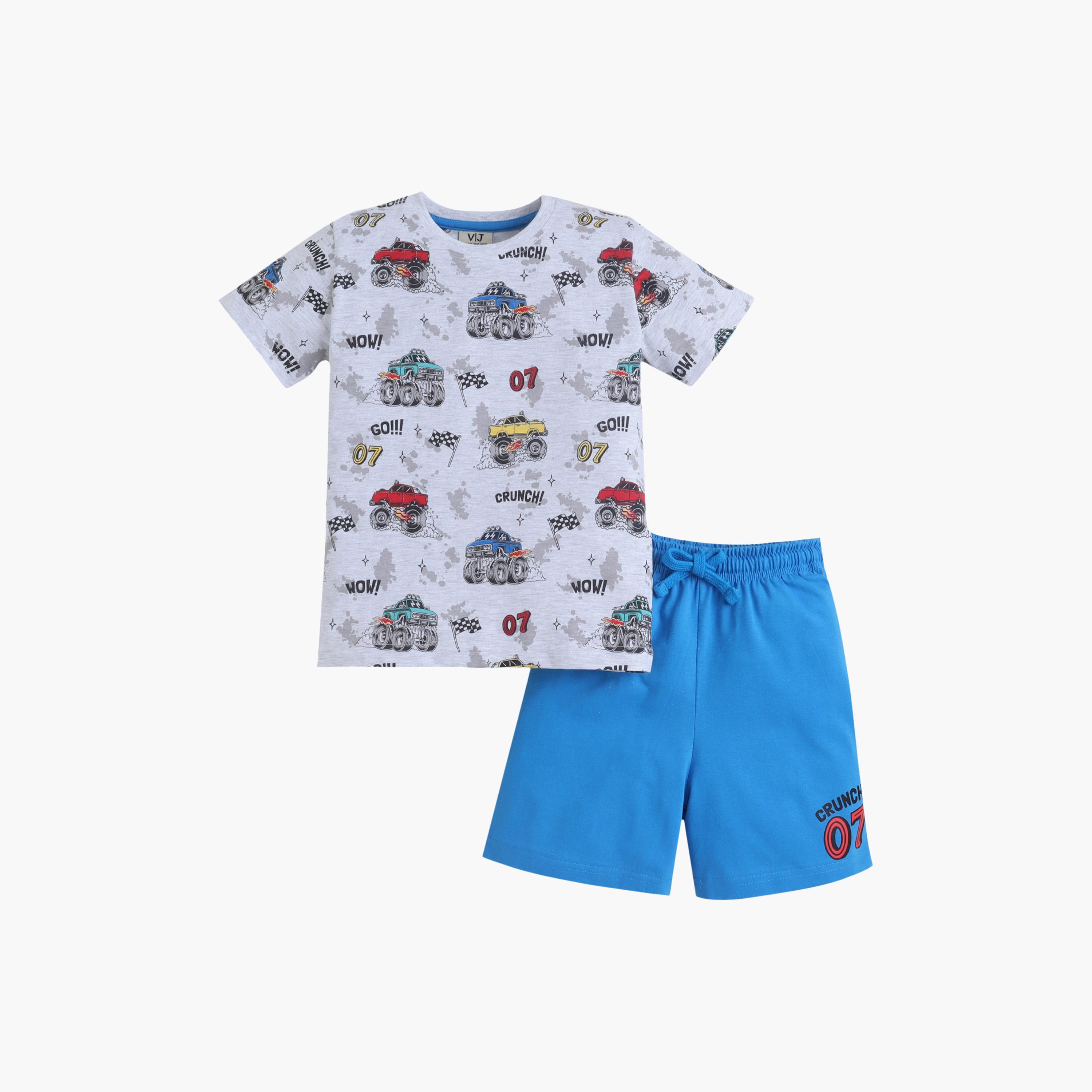 Victor and Jane Racing Printed Cotton T-Shirt & Shorts Set-boys-clothing-setsandcoords-image-2