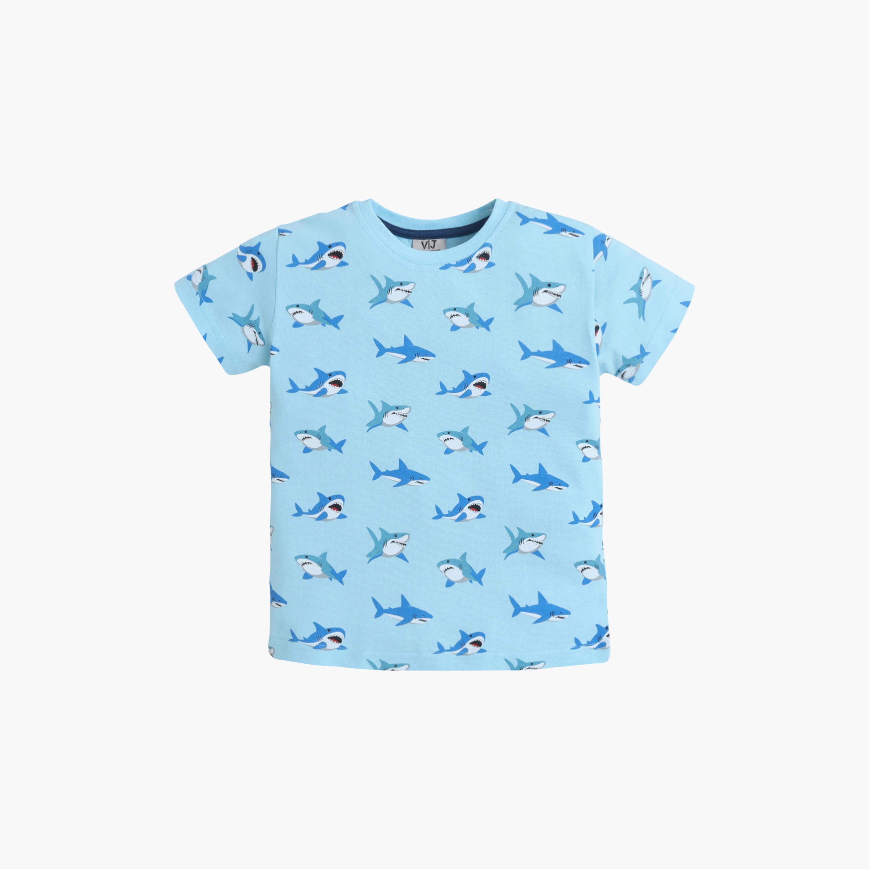 طقم تي شيرت قطني وشورت بطبعة سمكة قرش من فيكتور آند جين-boys-clothing-setsandcoords-image-3